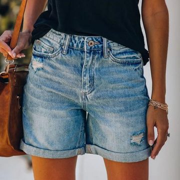 ZWY Jeansshorts Modische Jeansshorts für Damen mit geradem Bein Hellblaue modische Jeansshorts für Damen