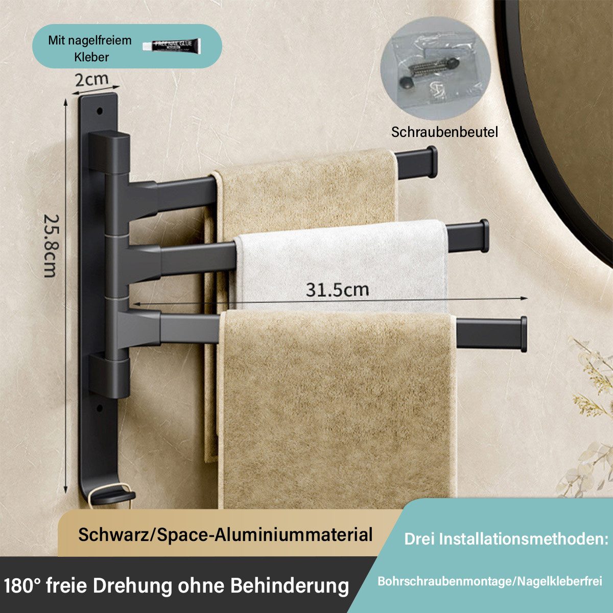 RWEUOQ Handtuchhalter Handtuchhalter,180° Schwenkbar Handtuchstange mit günstig online kaufen