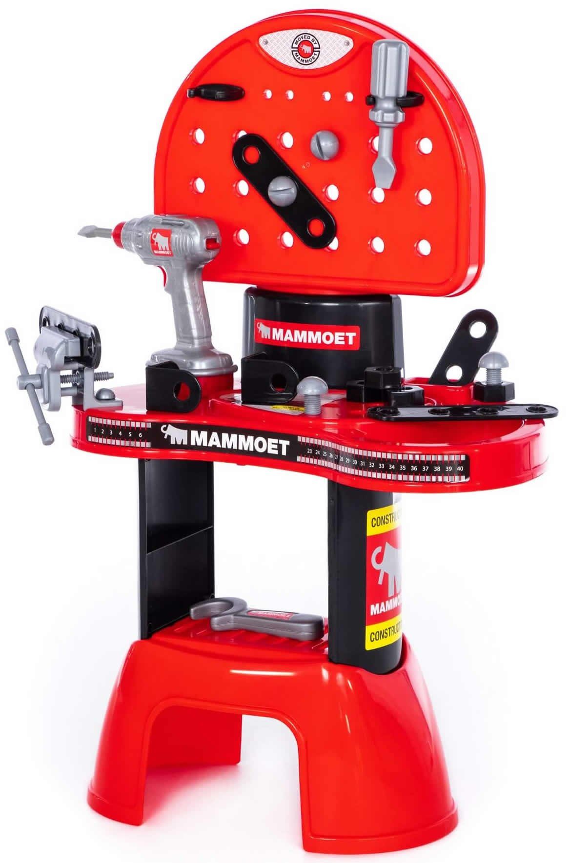 Polesie Kinder-Werkzeug-Set MAMMOET Werkstatt Werkbank Werkzeugbank mit Handwerker Werkzeug +3J, (Set, 18-tlg)