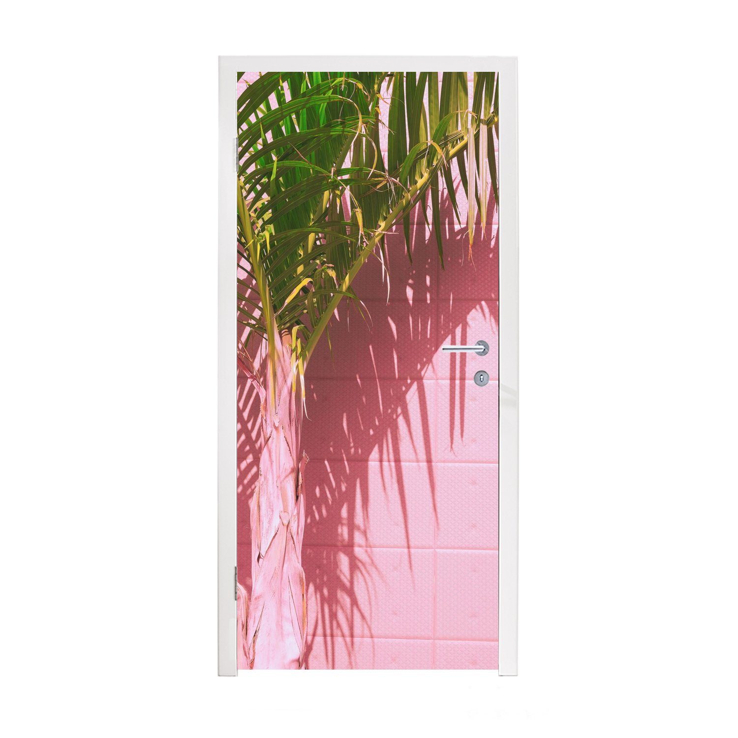 MuchoWow Türtapete Pflanze - Sommer - Tropisch - Rosa, Matt, bedruckt, (1 St), Fototapete für Tür, Türaufkleber, 75x205 cm | Türtapeten