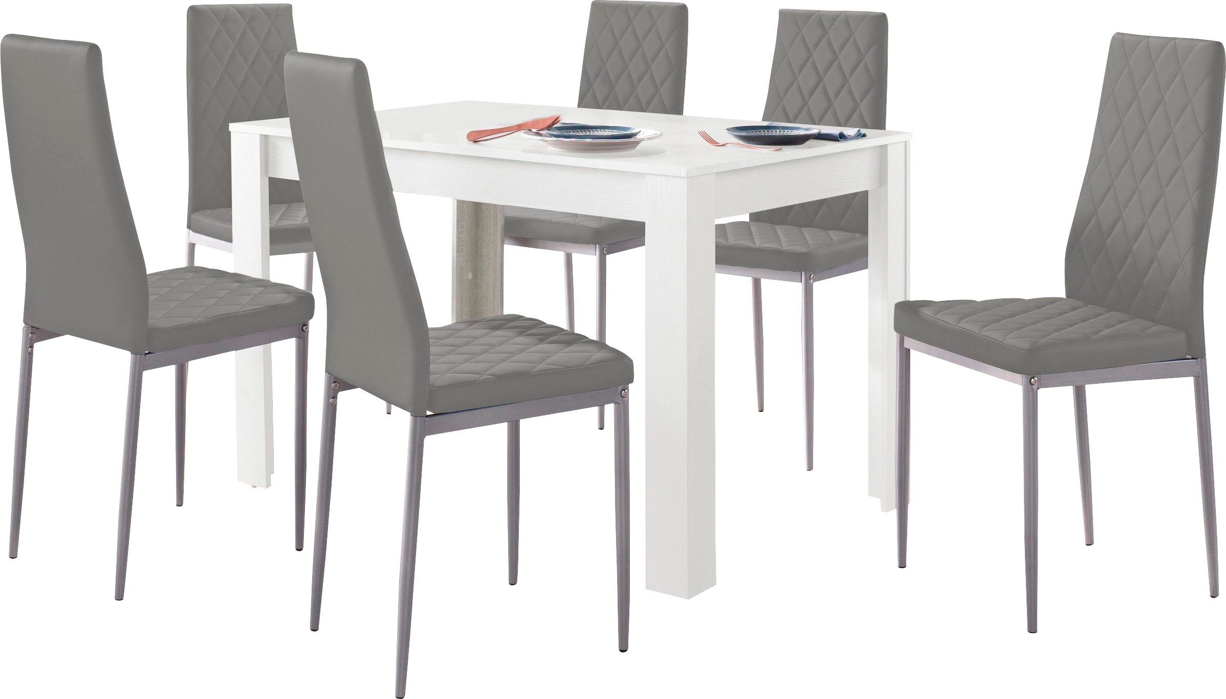 (Set, Weiß, Tisch mit Essgruppe, cm INOSIGN Breite in 5-tlg), 120