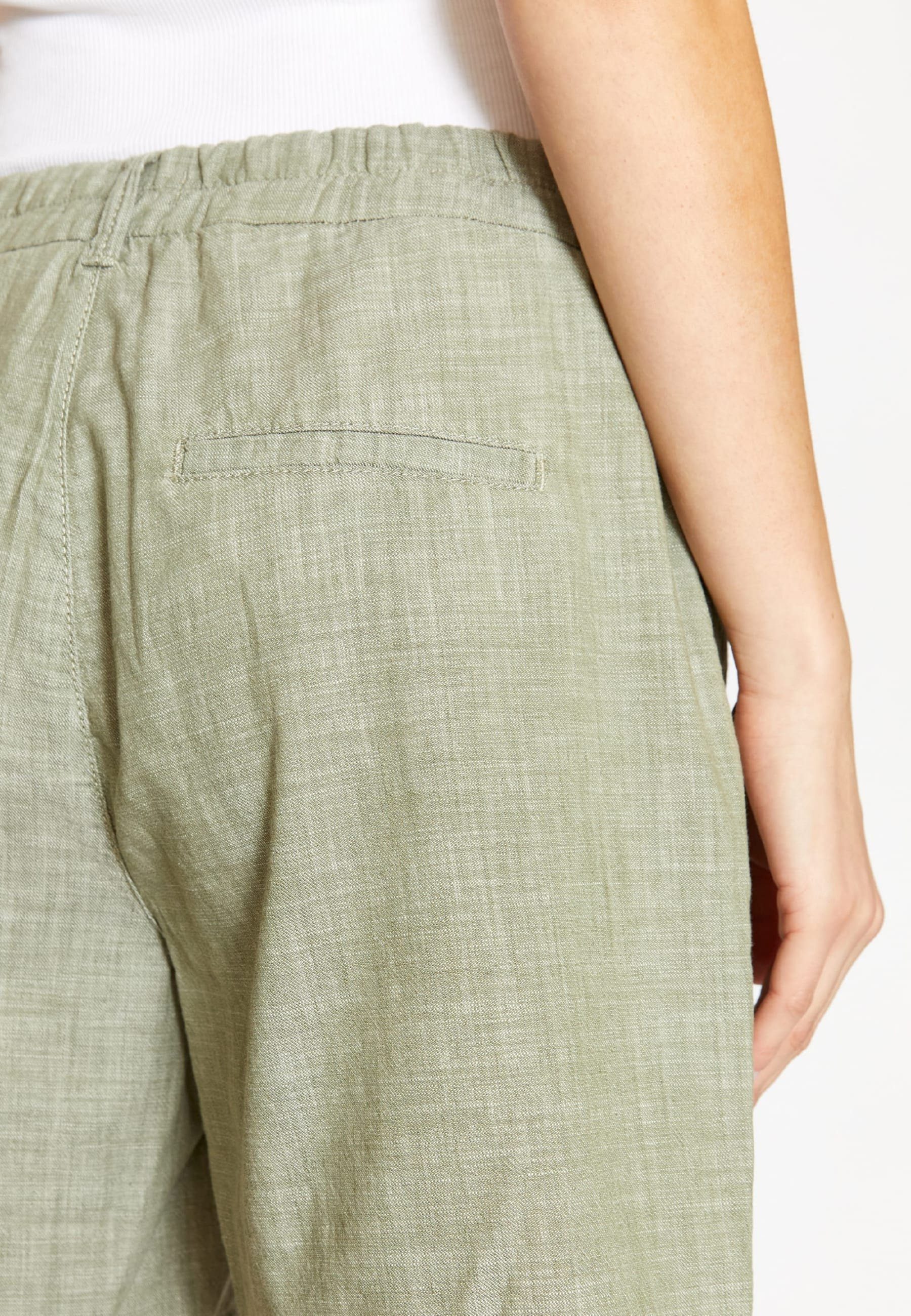 leichtem Leg Hose Material Short mit Wide khaki ANGELS Jeanshotpants mit Label-Applikationen