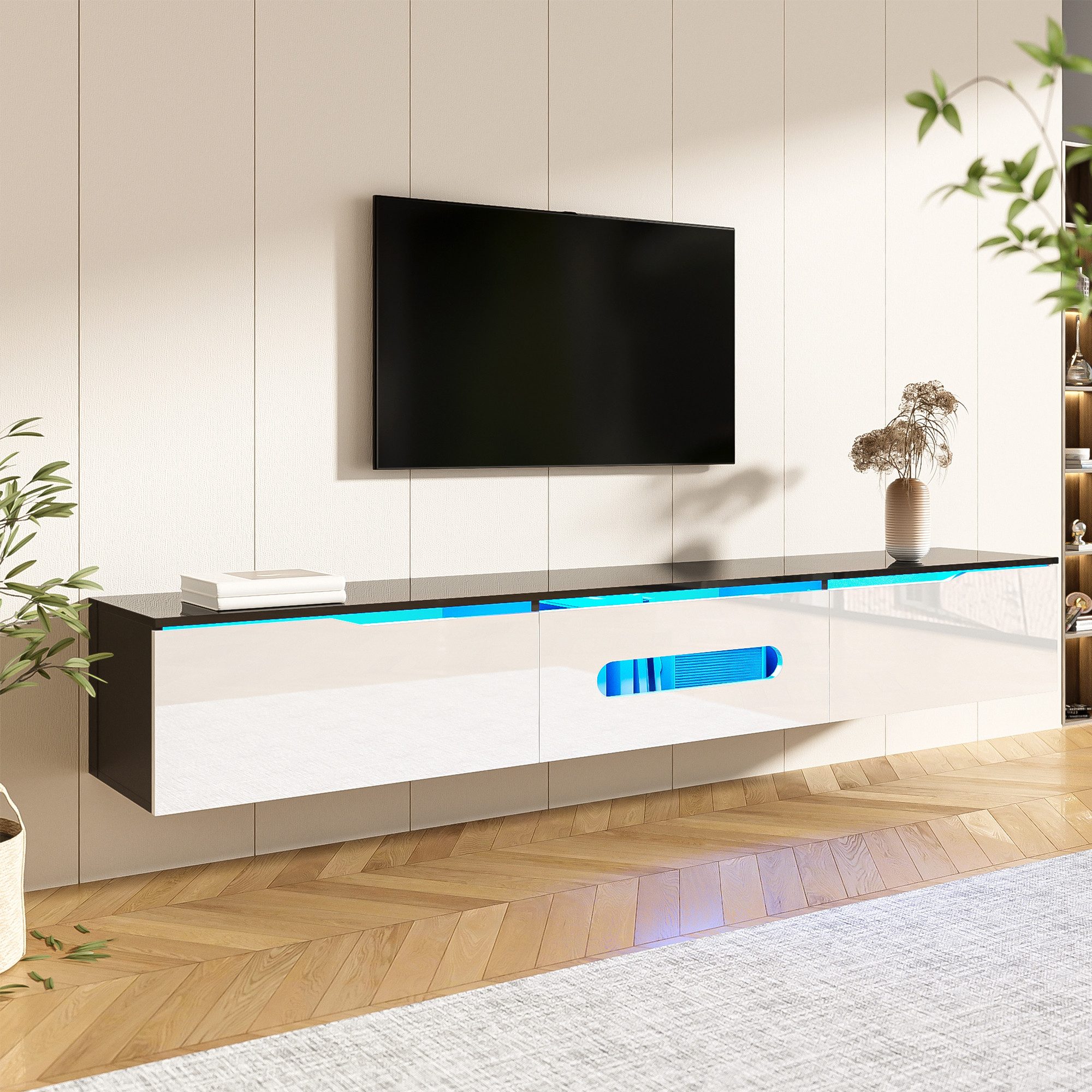 Furnishings Home TV-Schrank Wandmontierbar Schwarz-weißer TV-Schrank 16-far günstig online kaufen