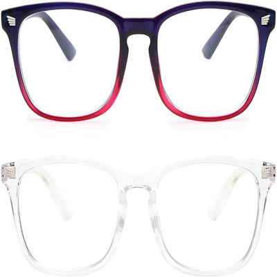 BEARSU Brille »2er-Pack Blaulichtblocker-Brille, Computer-Lese-/Gaming-/TV-/Handy-Brille für Damen und Herren, Anti-Augenbelastung und UV-Blend (Clear+Blue Purple)«