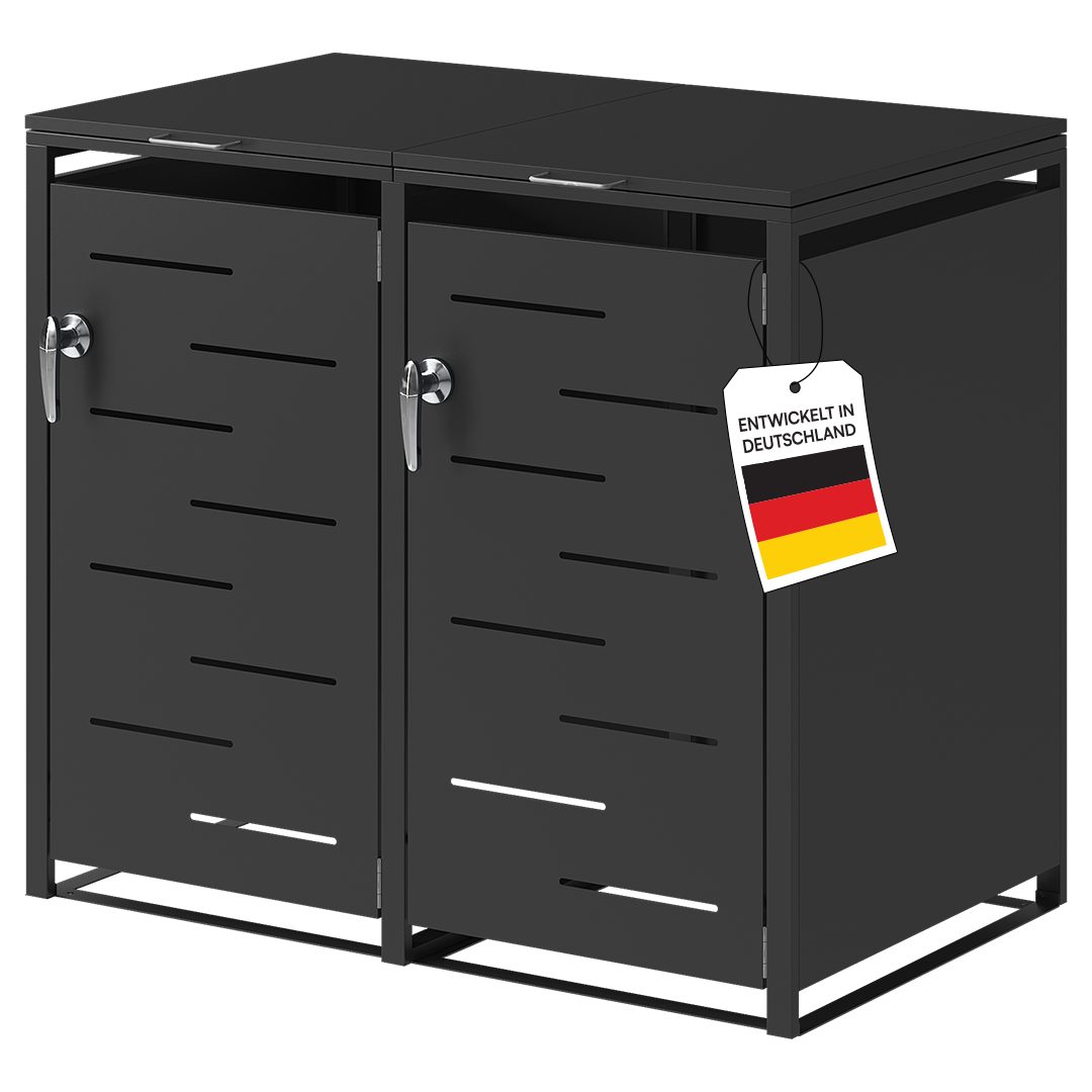 STEELSØN Mülltonnenbox Diorus 240L, abschließbar (Graphitschwarz, verfügbar mit 1, 2, 3, 4, oder 5 Türen), aus verzinktem Stahl