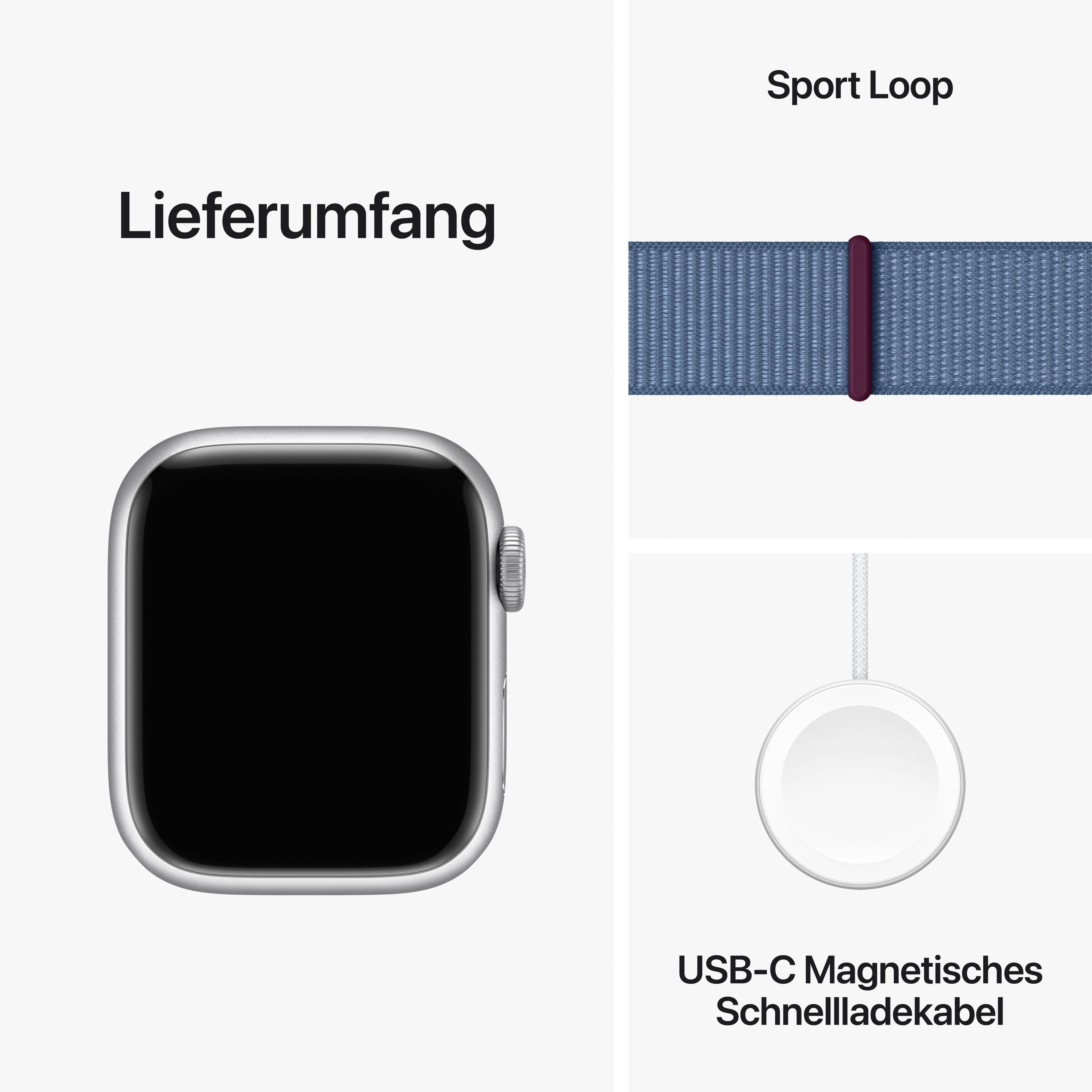 Apple Watch Series 9 (4,1 41mm OS Watch Smartwatch | cm/1,69 GPS Sport Silber Winter Blau Aluminium 10), Zoll, Loop