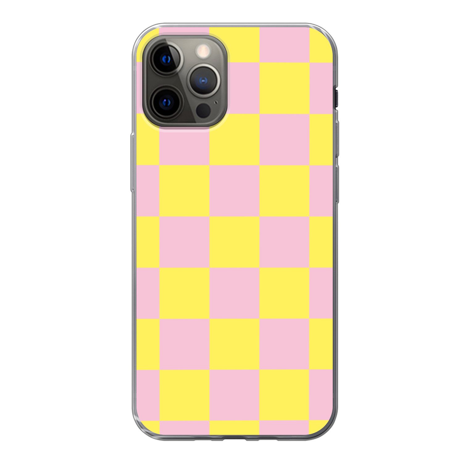 MuchoWow Handyhülle für Apple iPhone 13 Pro Schachbrettmuster - Gelb - Rosa - Würfel, Smartphone-Bumper, Print, Handy Schutzhülle Dünn