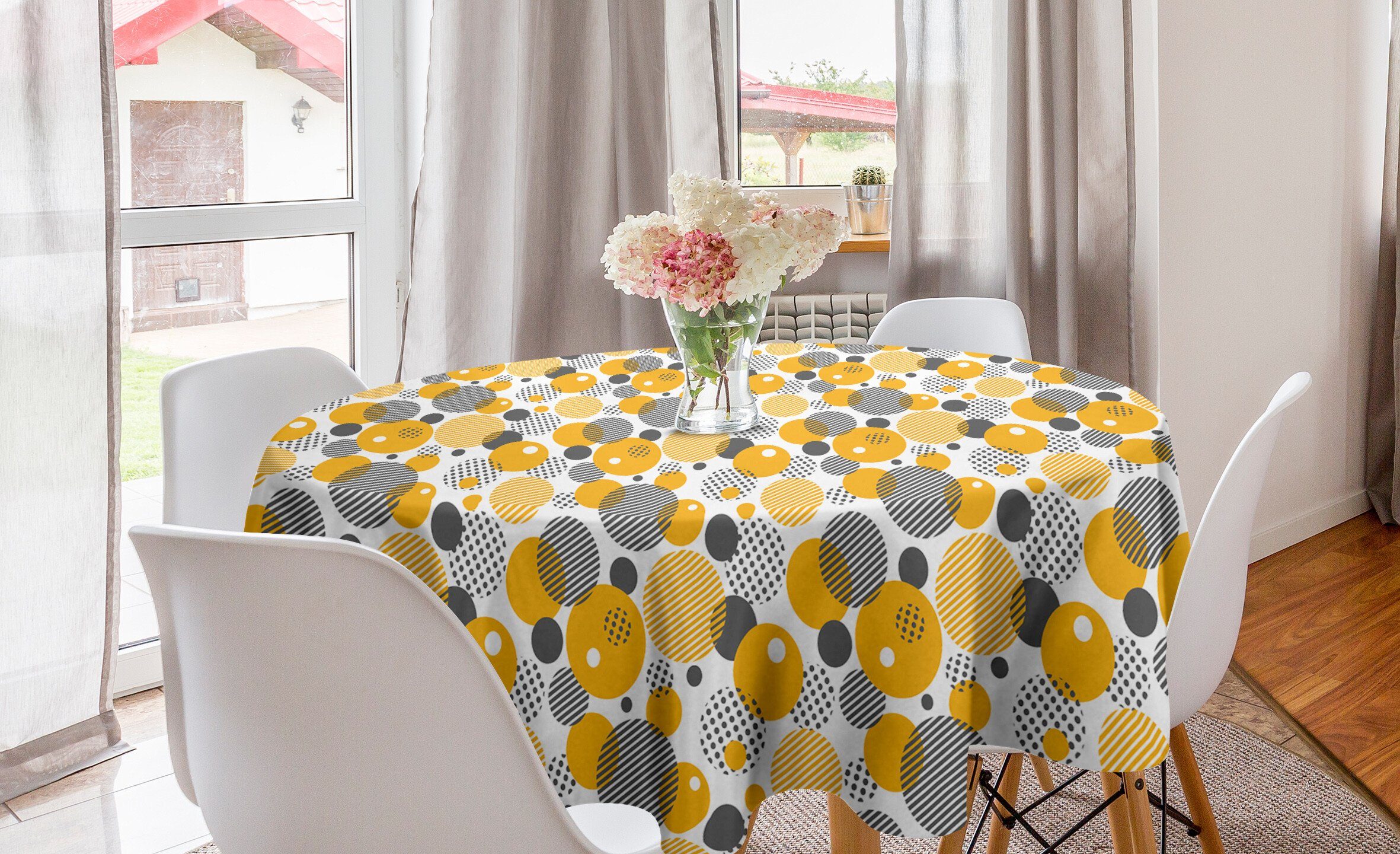 Abakuhaus Tischdecke Kreis Tischdecke Abdeckung Gelb für Grafik in Esszimmer Küche Kreisen Punkte grau Dekoration, den