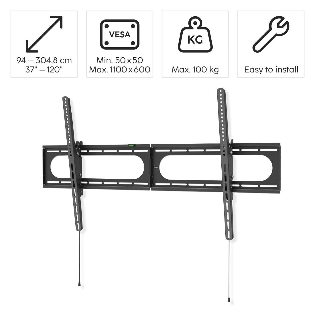 Hama TV-Wandhalterung Halterung neigbar, 94 - 304,8 cm (37" - 120),43", 50", 55", 65", 75", (bis 120 Zoll)