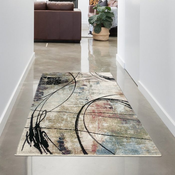 Teppich Glänzender Seidenoptikteppich mit modernem Design braun-blau Carpetia rechteckig Höhe: 7 mm