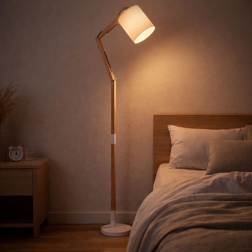 GLOBO LIGHTING Stehlampe, Leuchtmittel nicht inklusive, Stehlampe Stehleuchte Holzlampe Textil weiß Gelenke beweglich H 172 cm