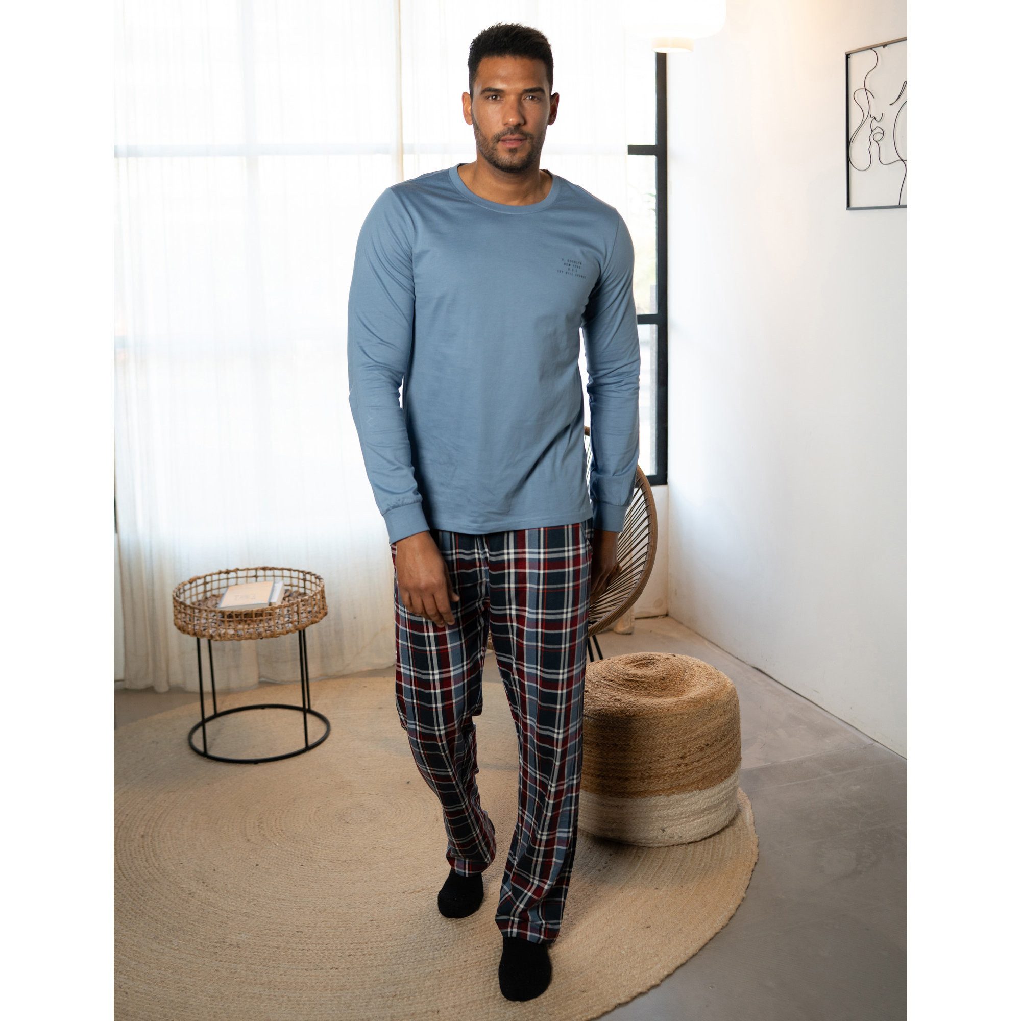Phil & Co. Schlafhose Herren-Hose kariert, lang Single-Jersey Karo