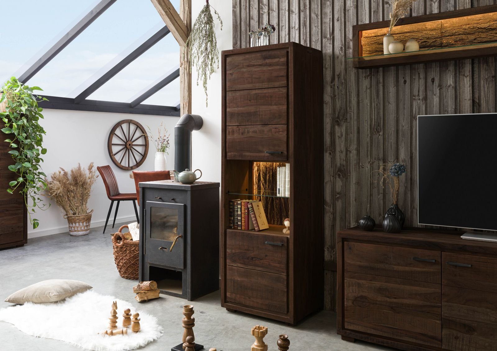Massivmoebel24 Standvitrine #202 (Vitrine Akazie 58x40x180 günstig online kaufen