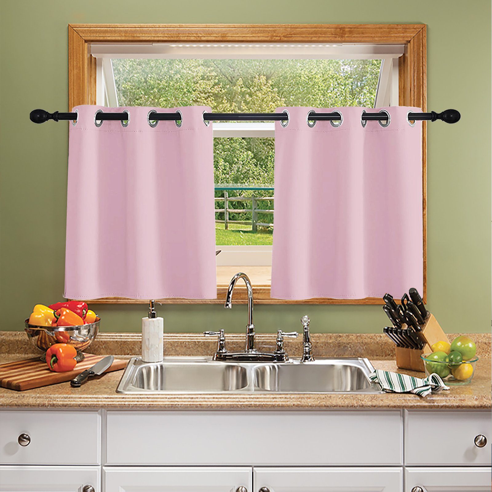 Vorhang Kurze Vorhänge, hochpräzise, Ösen, für Küchenfenster, Rosnek, (2 St), blickdicht, H×B: 61×85;76×85;91×85 Pink