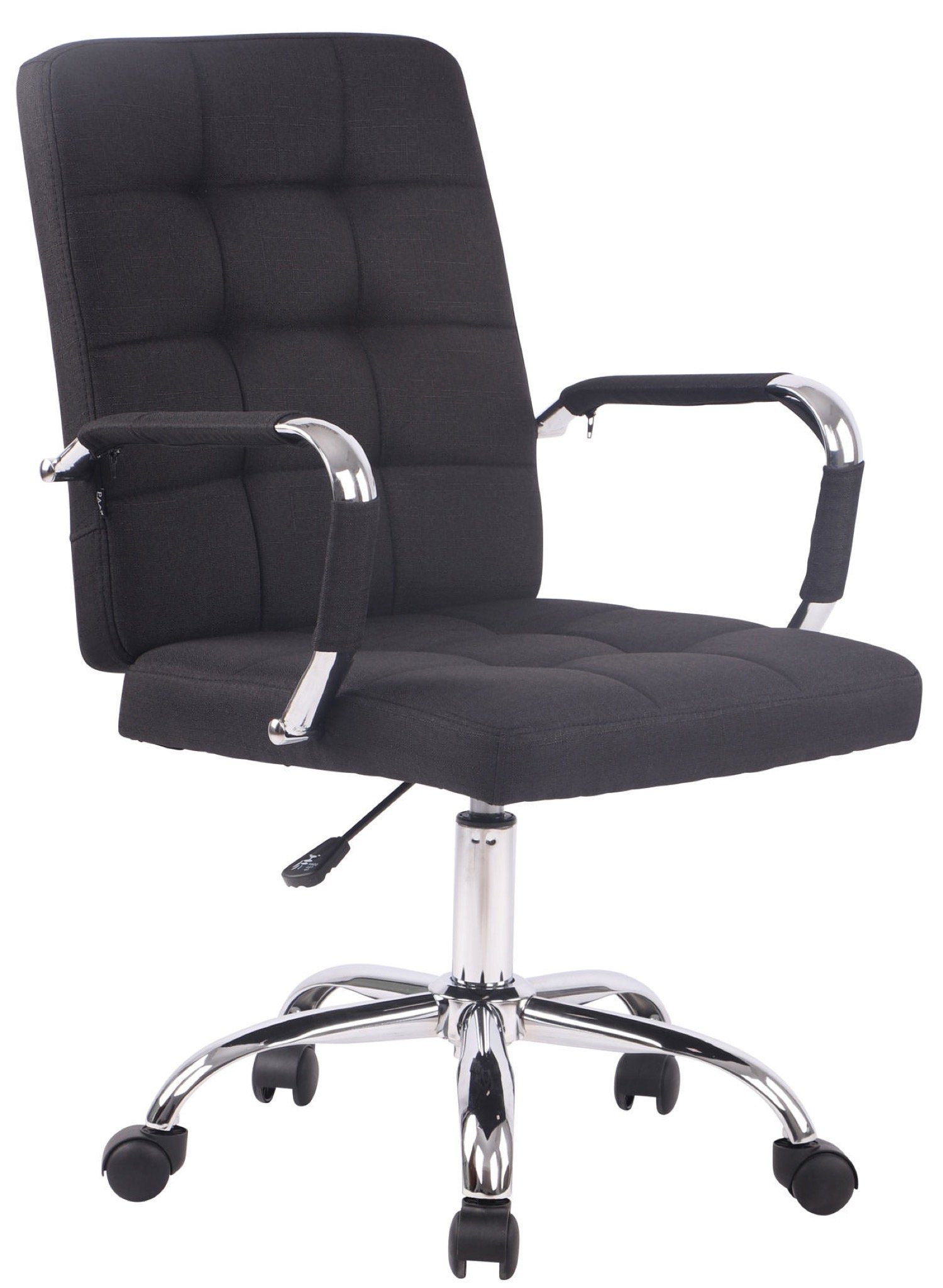 TPFLiving Bürostuhl Deal V1 mit bequemer Rückenlehne - höhenverstellbar und 360° drehbar (Schreibtischstuhl, Drehstuhl, Chefsessel, Bürostuhl XXL), Gestell: Metall chrom - Sitzfläche: Stoff schwarz