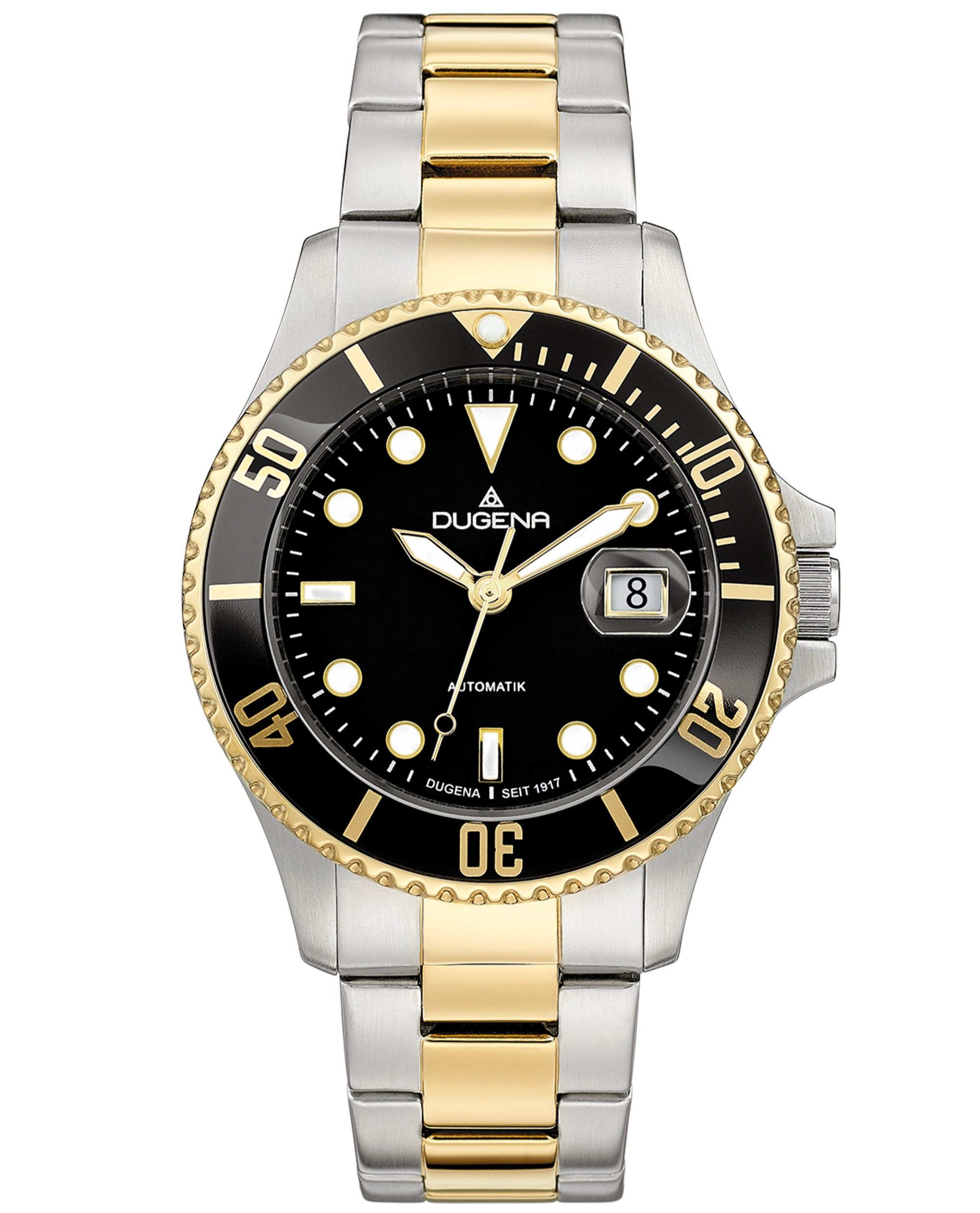 Dugena Automatikuhr Dugena Herren-Uhr Diver Automatik Edelstahl-Band Gold-Ton 4460776