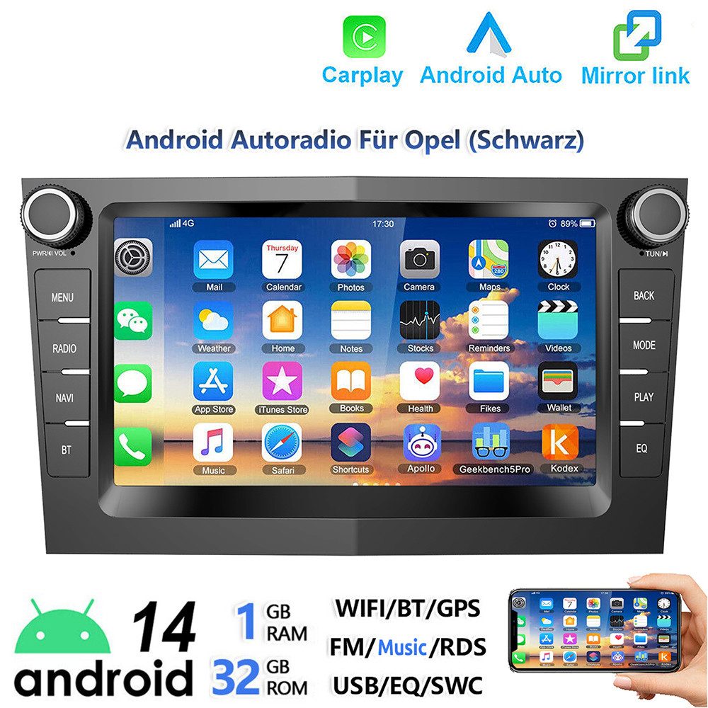 ESSGOO 7" Android 14 Für Opel Corsa C D Astra G H Meriva Zafira A B Vectra Autoradio (DAB+ (optional), FM, RDS, Carplay Android Auto Bluetooth EQ USB GPS Navi WIFI IPS Touchscreen)