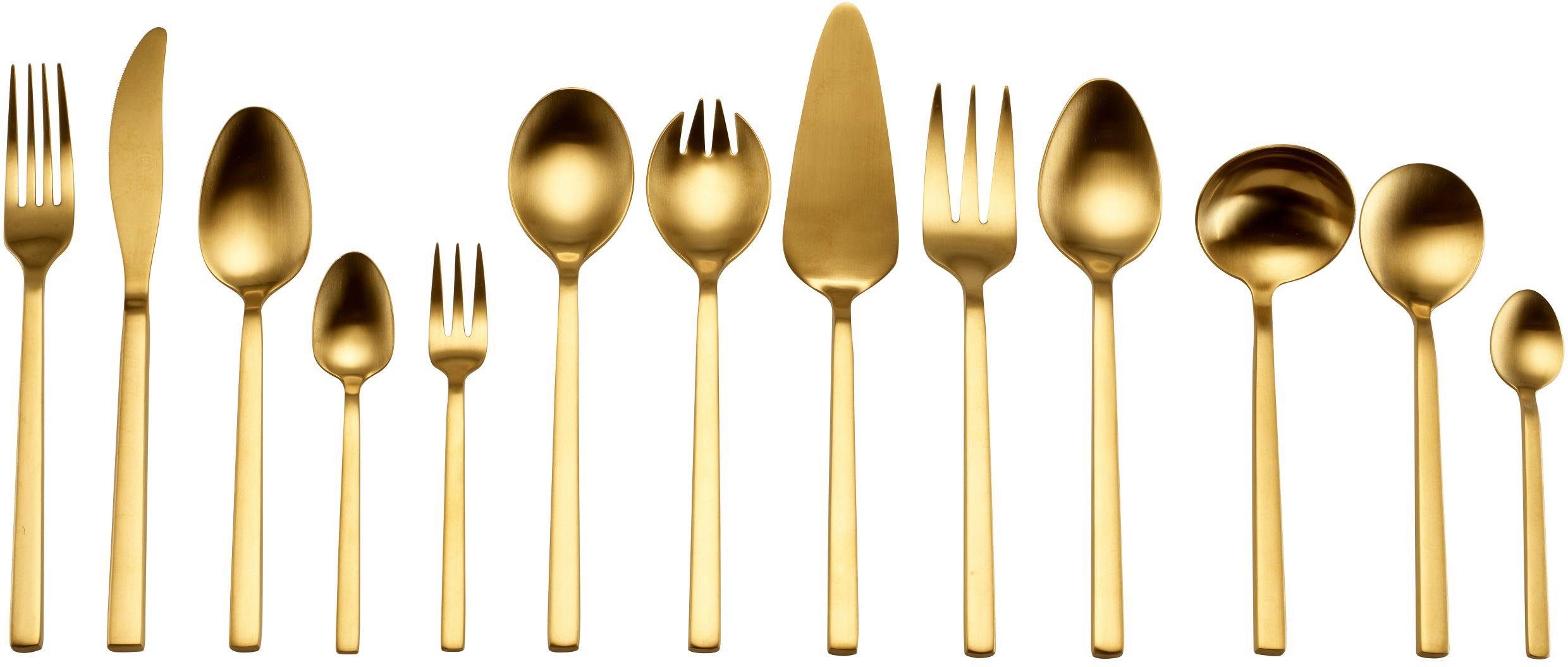 Guido Maria Kretschmer Home&Living Besteck-Set GMK, Golden Look (68-tlg), 12 Personen, Edelstahl 18/10, Tafelbesteck, Präsentschachtel, PVD gold mattiert