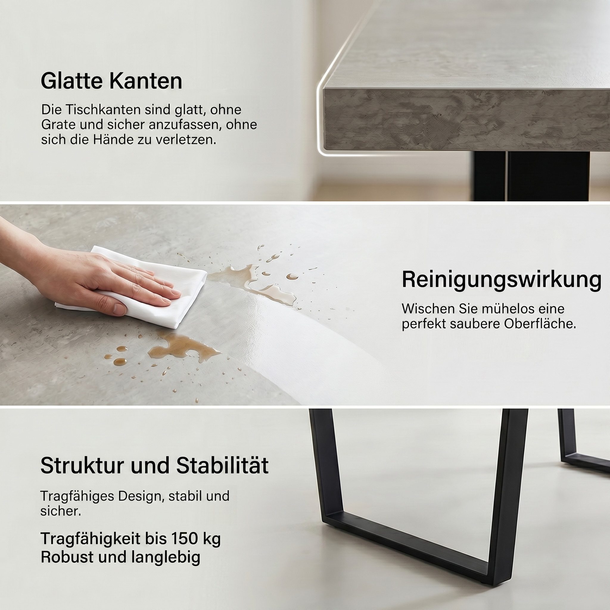 Jiexi Esstisch Esstisch 110x70cm rechteckig MDF-Platte mit U-Metallgestell – Bild 4 von 5
