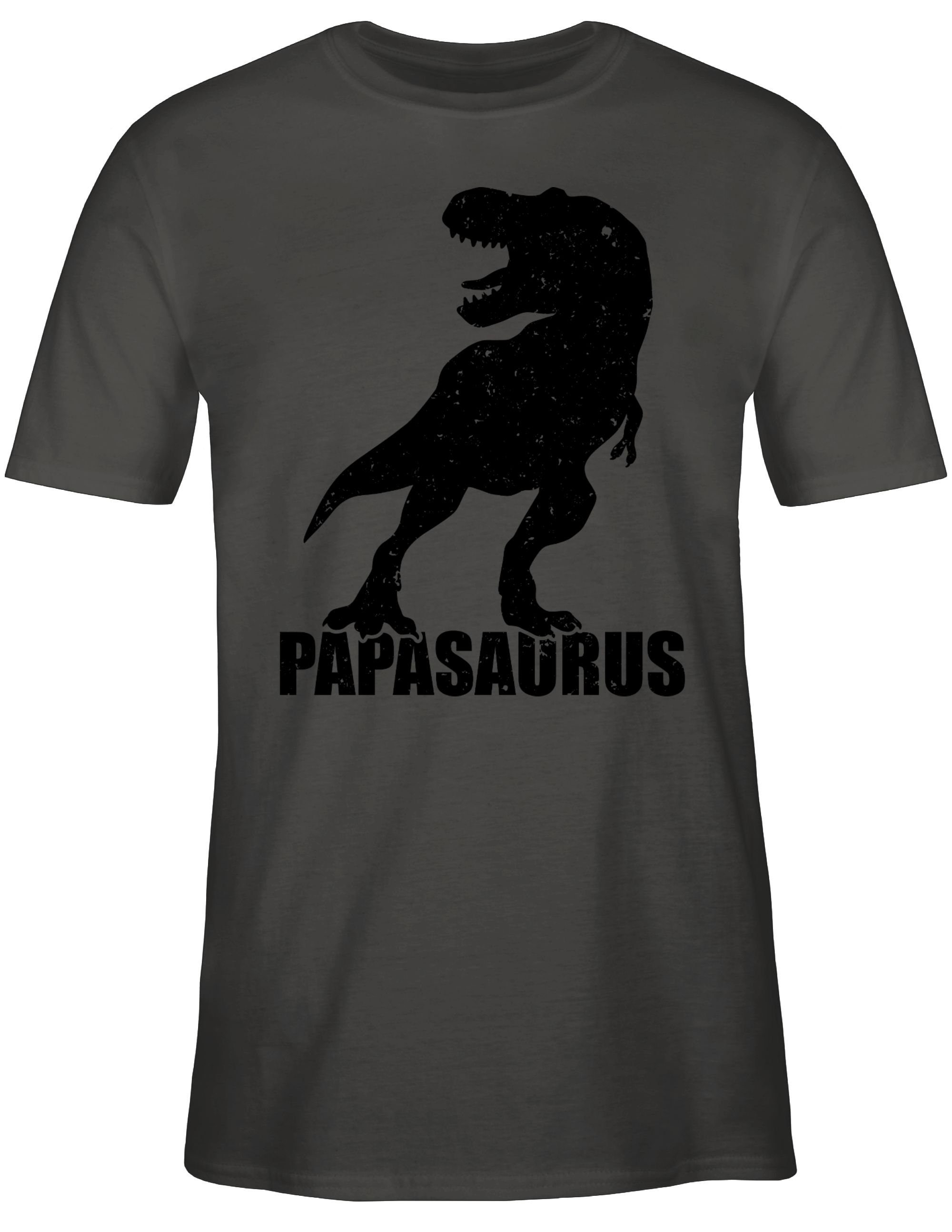 Shirtracer T-Shirt Geschenk Papa 01 mit Dunkelgrau für T-Rex Vatertag Papasaurus