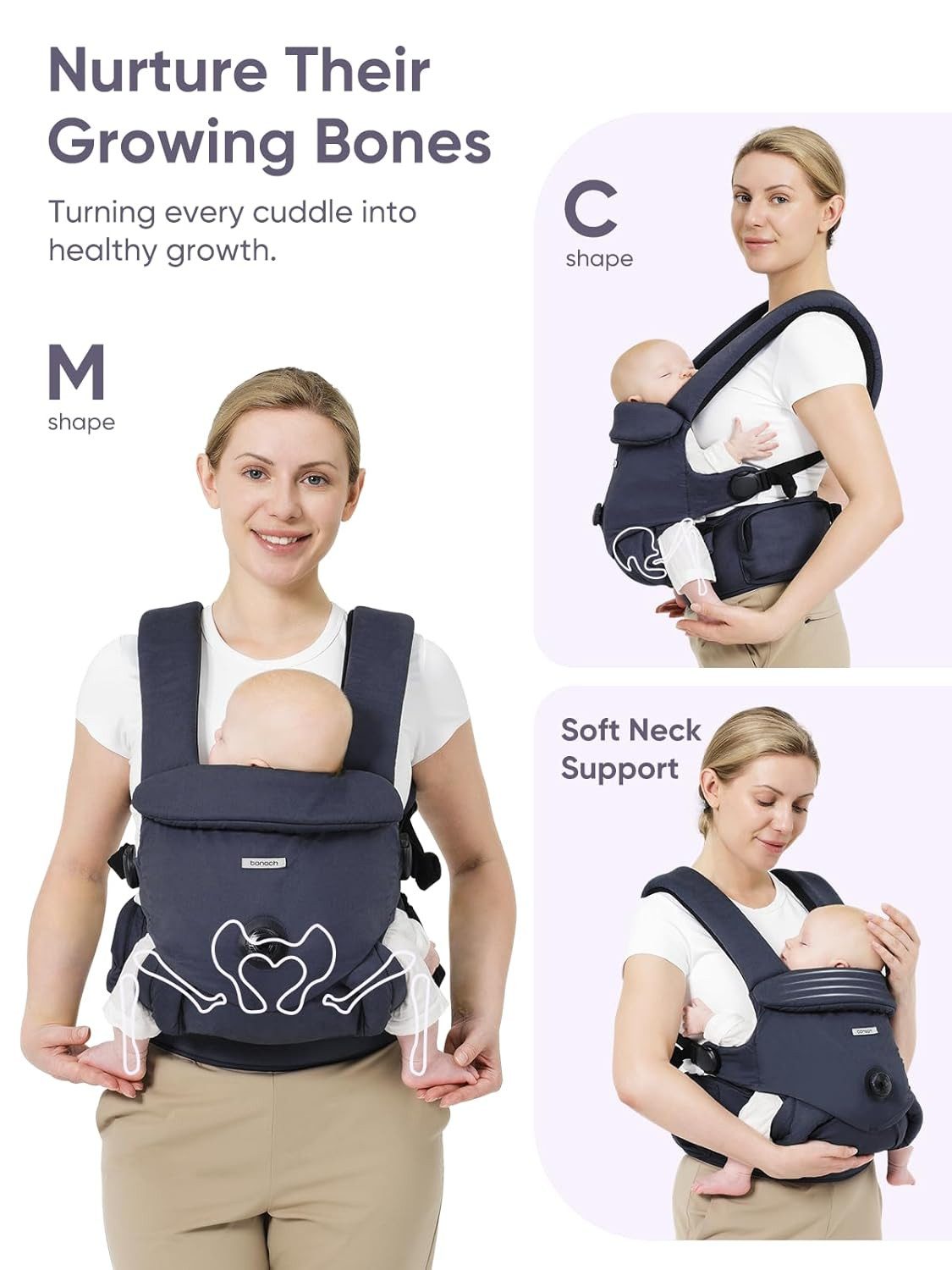 bonoch Babytrage EaseFit ergonomische Babytrage Baumwolle 4–24 Monate Hüfttrage (Ergonomische Babytrage mit EaseFit-System und Baumwolle, Babytrage mit Lätzchen – Bild 3 von 5