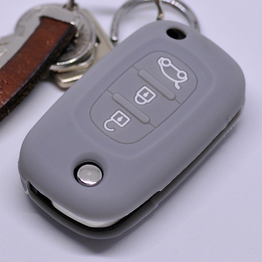mt-key Schlüsseltasche Autoschlüssel Softcase Silikon Schutzhülle Grau, für Renault Twingo Clio Smart Forfour 3 Tasten Klappschlüssel