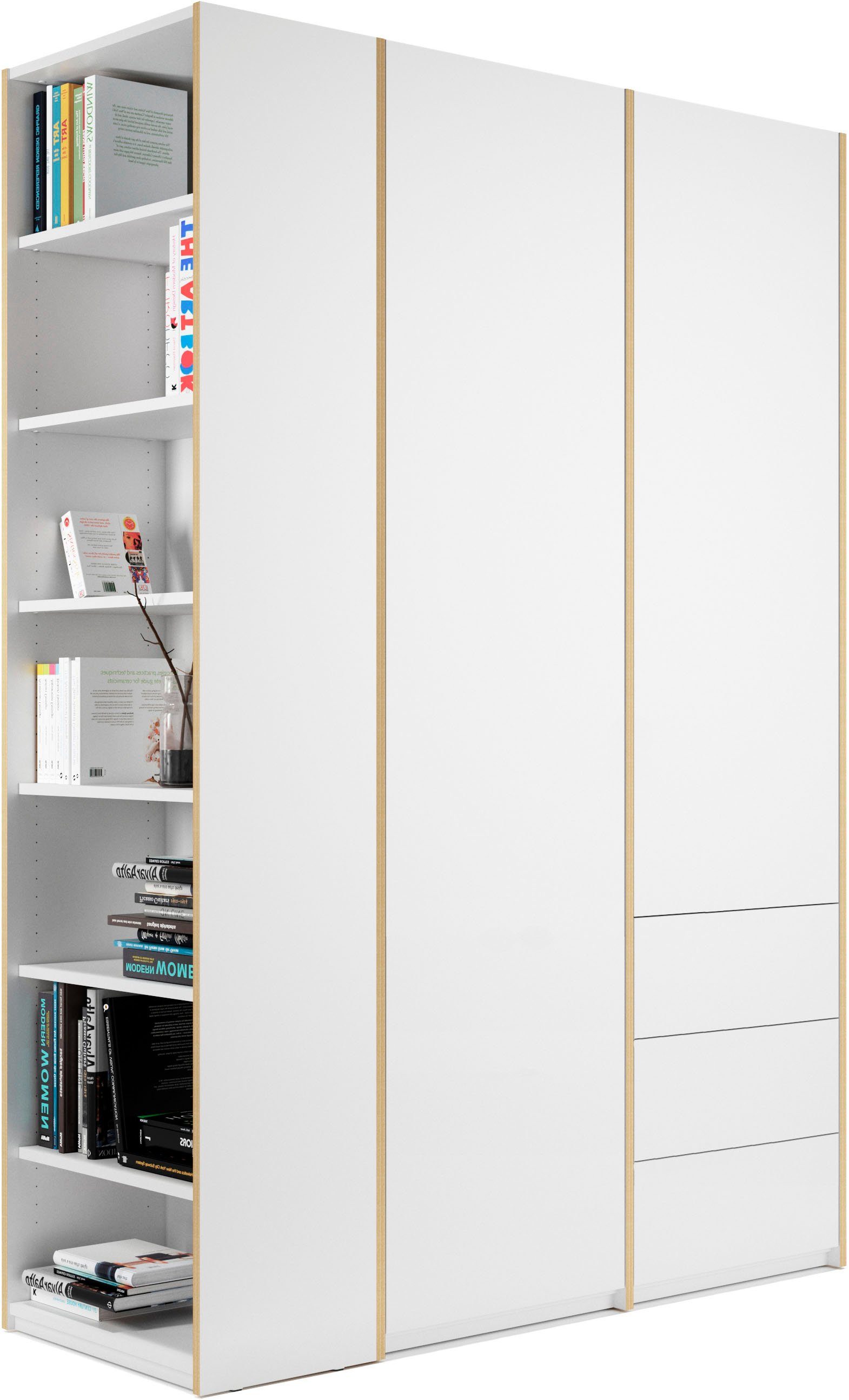 Müller SMALL weiß/birke 2 im kleinen rechten 3 Plus LIVING | Variante weiß/birke Schubladen Schrankteil inklusive Kleiderschrank Modular