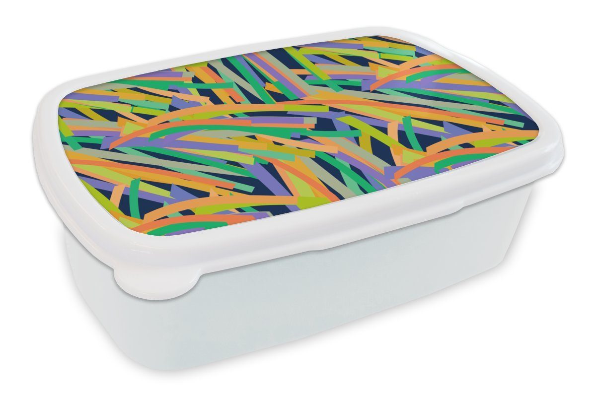 MuchoWow Lunchbox Dschungel - Muster - Abstrakt, Kunststoff, (2-tlg), Brotbox für Kinder und Erwachsene, Brotdose, für Jungs und Mädchen weiß