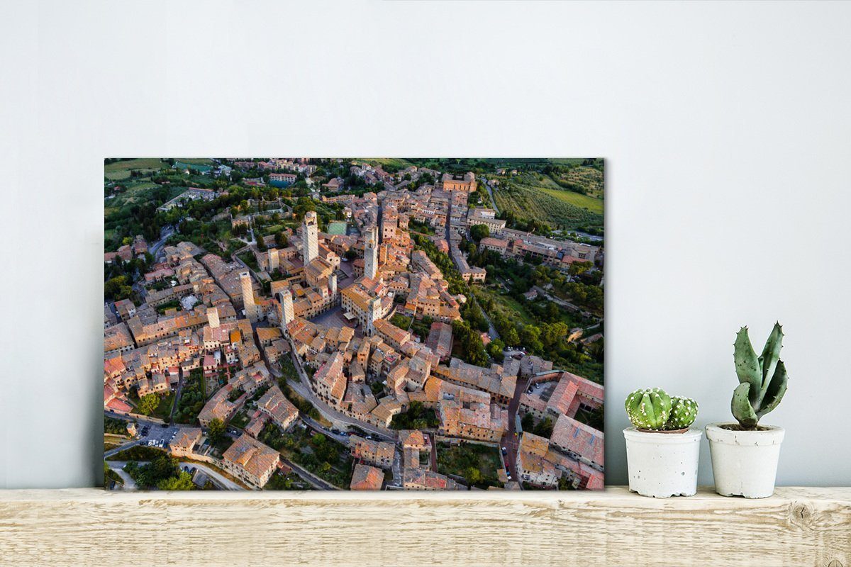 Leinwandbild Wandbild Italien, Leinwandbilder, 30x20 cm Stadt St), in (1 toskanischen Aufhängefertig, der über Wanddeko, ummauerten OneMillionCanvasses® Sonnenaufgang