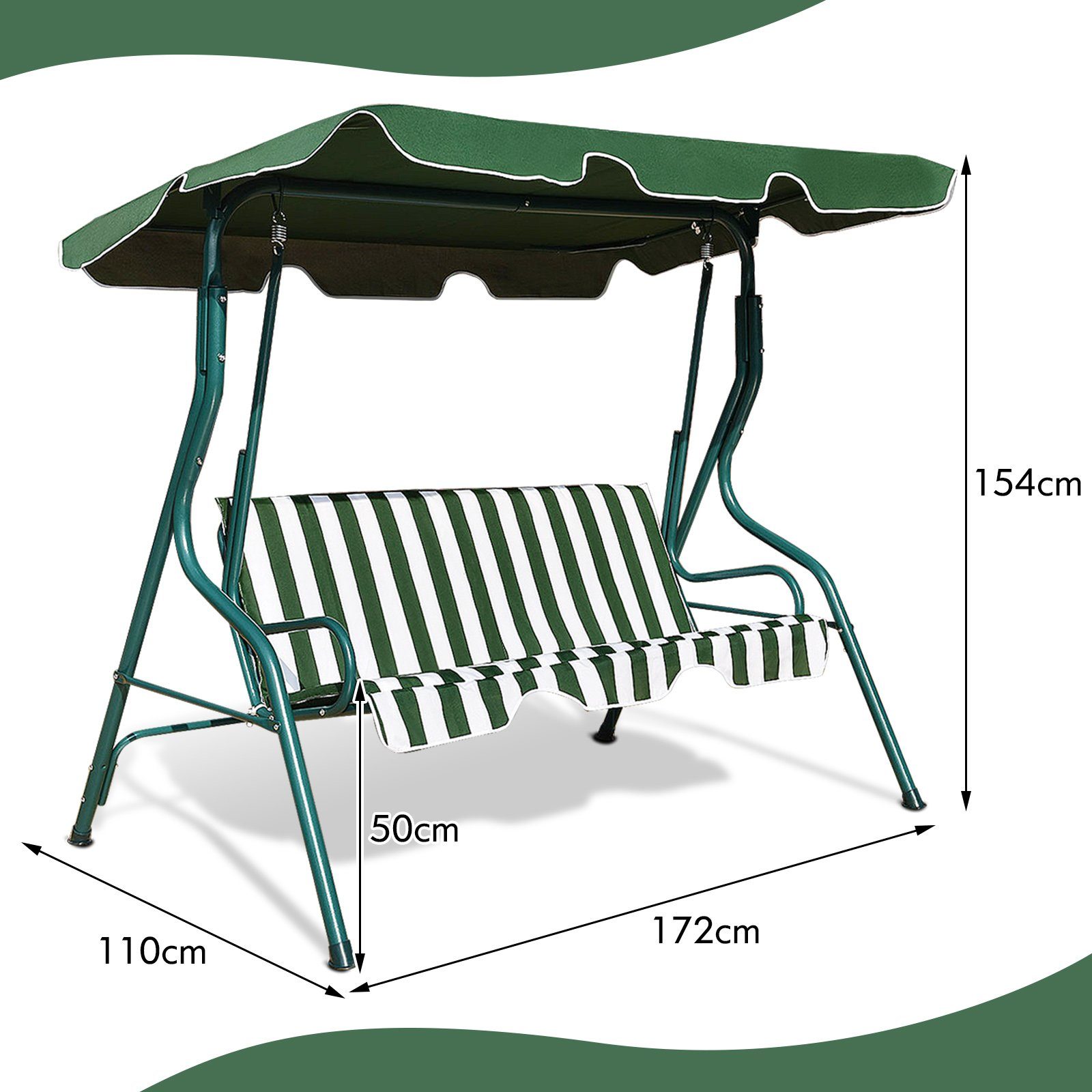 3-Sitzer, Gartenbank, 210 COSTWAY mit Sonnendach, Grün+Weiß bis Hollywoodschaukel kg