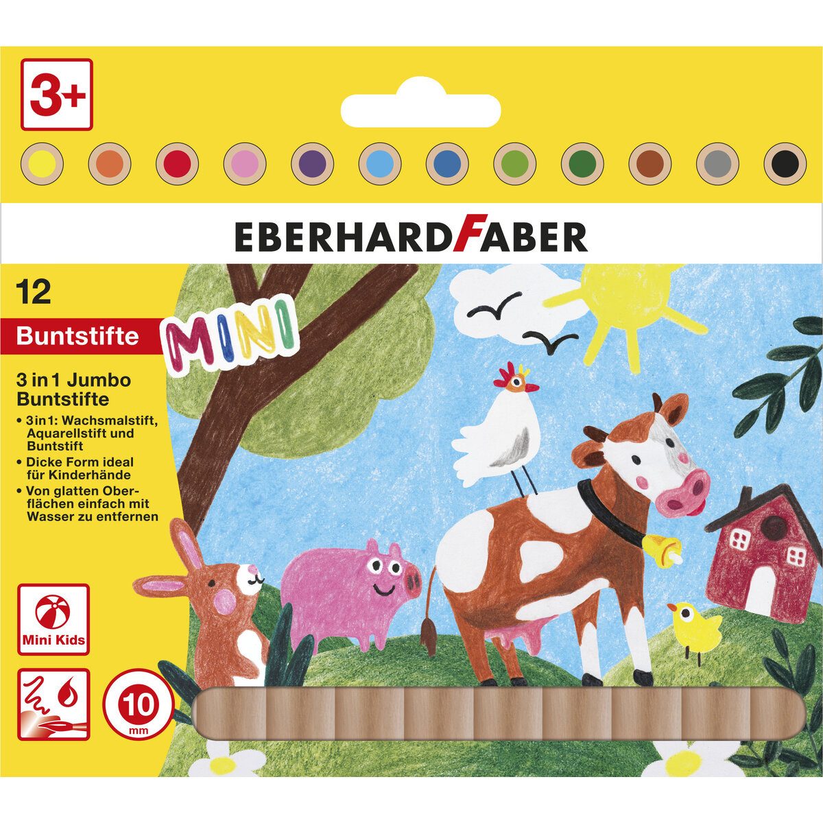 Eberhard Faber Buntstift Farbstiftetui Jumbo Mini Kids 3in1 - 12er Etui. (6 Stück)