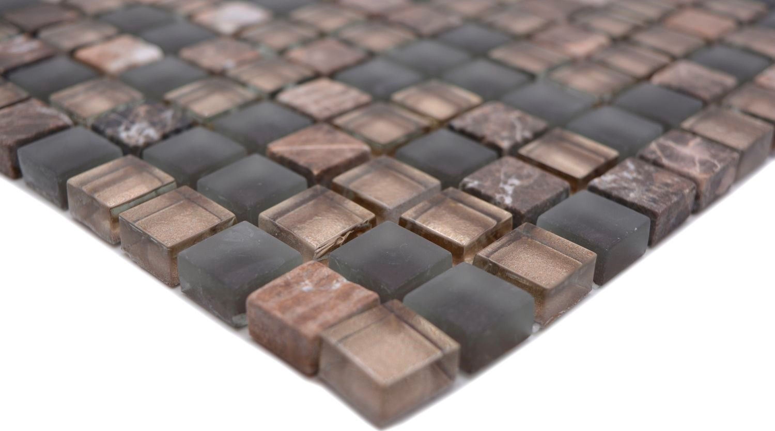 Mosani Mosaikfliesen Glasmosaik Naturstein Mosaikfliese braun hellbraun matt