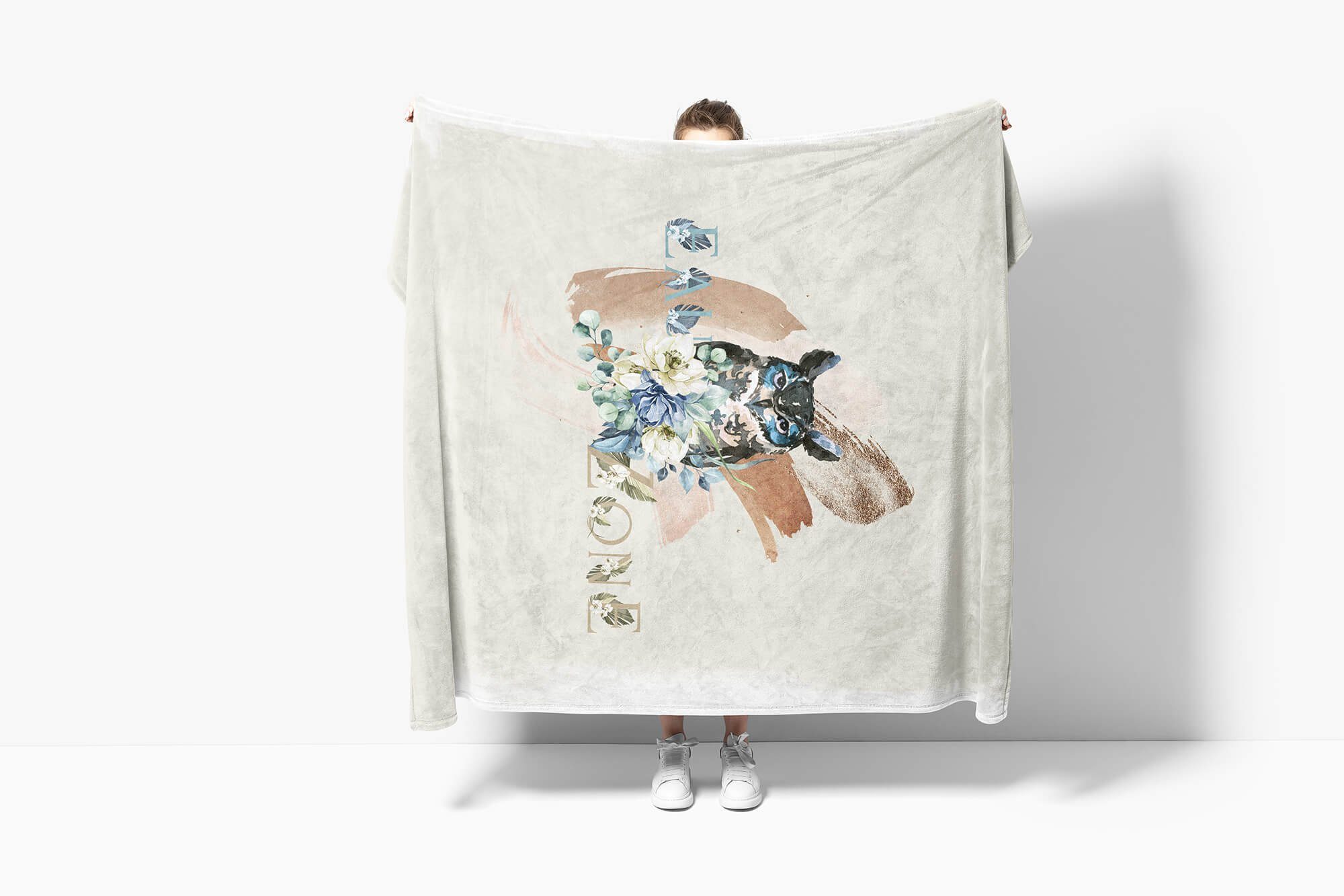 Kunstvoll Handtuch Eule Baumwolle-Polyester-Mix Schön Saunatuch Blumen D, Handtuch Handtücher Strandhandtuch Motiv Art Kuscheldecke Sinus (1-St), Wasserfarben