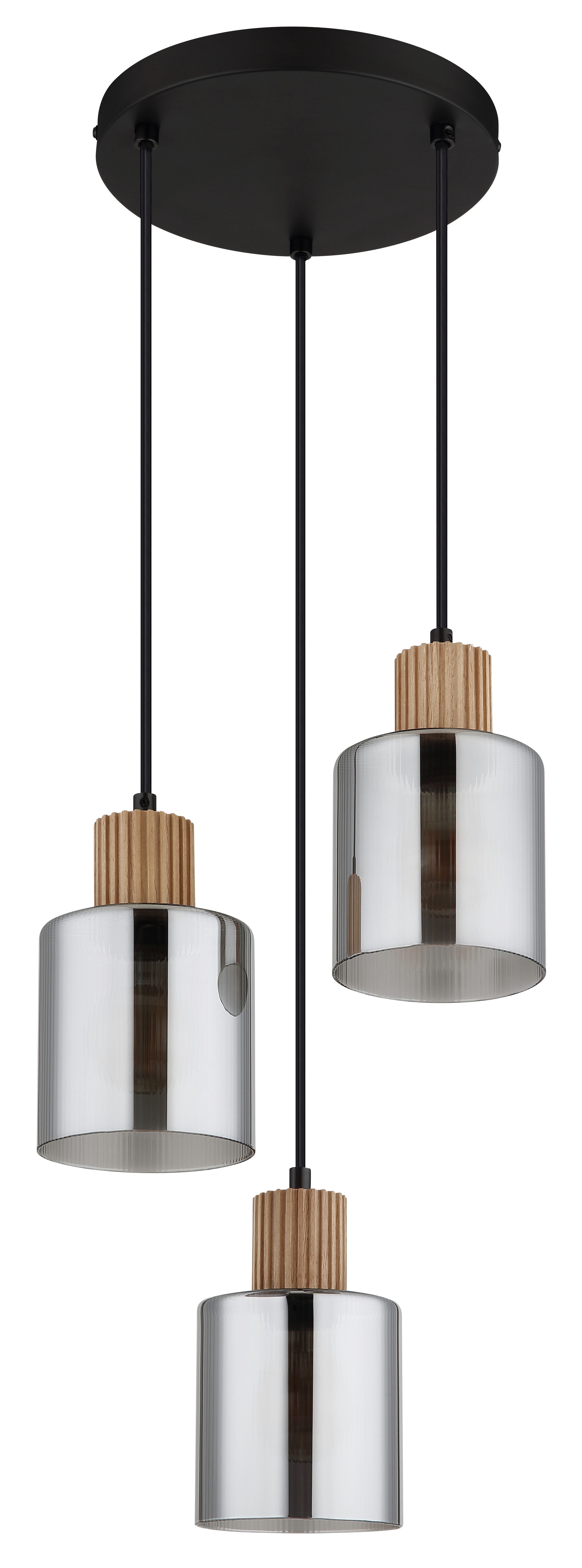 GLOBO LIGHTING Hängeleuchte ALEIDIS, ohne Leuchtmittel, Hängeleuchte Schwarz/Holz, Rauchglas, ø 30 cm, E27