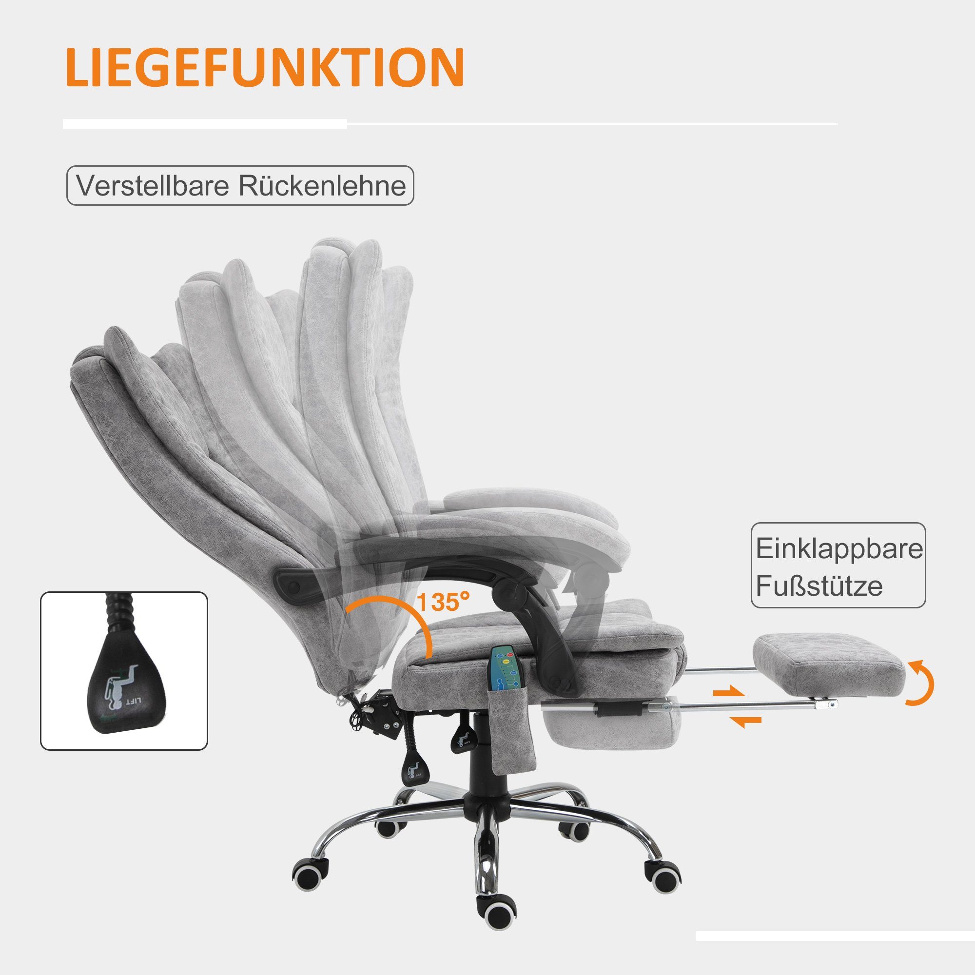 Schreibtischstuhl Heizfunktion Bürostuhl und mit HOMCOM Massage