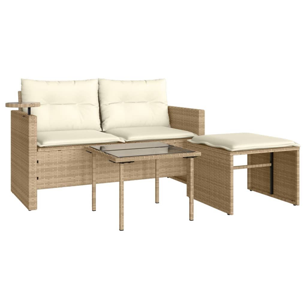 vidaXL Loungesofa 3-tlg. Garten-Sofagarnitur mit Kissen Beige Poly Rattan, 1 Teile