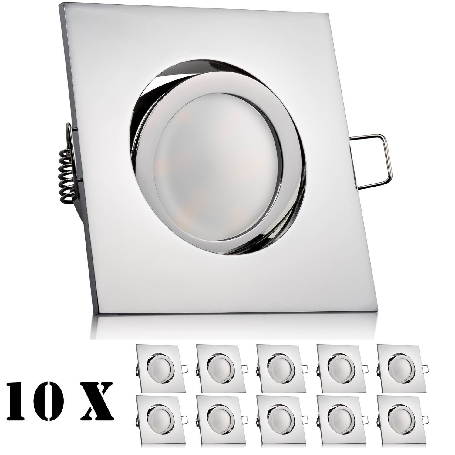 LEDANDO LED Einbaustrahler 10er LED Einbaustrahler Set Chrom mit 4000K LED GU10 Markenstrahler vo