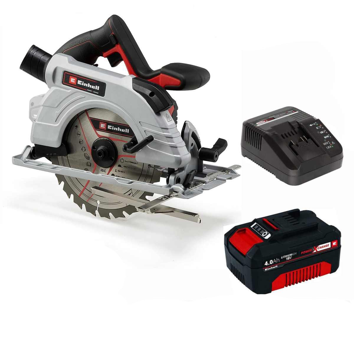 Einhell Akku-Handkreissäge Handkreissäge TP-CS 18/190 Li BL- 18Vmit Akku 4.0 Ah Ladegerät