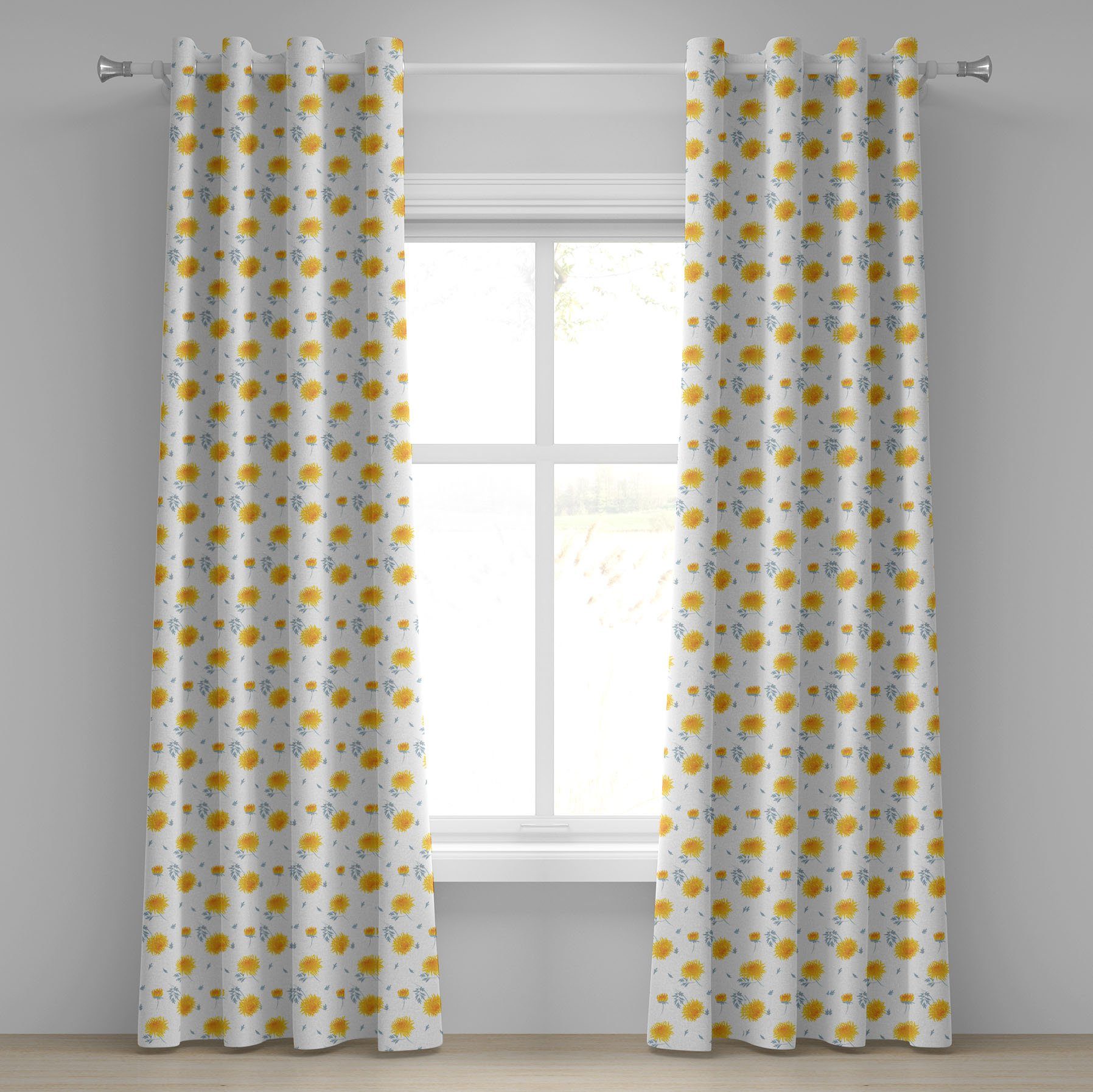 Gardine Dekorative 2-Panel-Fenstervorhänge für Schlafzimmer Wohnzimmer, Abakuhaus, Gelbe Blume Herbst-Röschen | Fertiggardinen