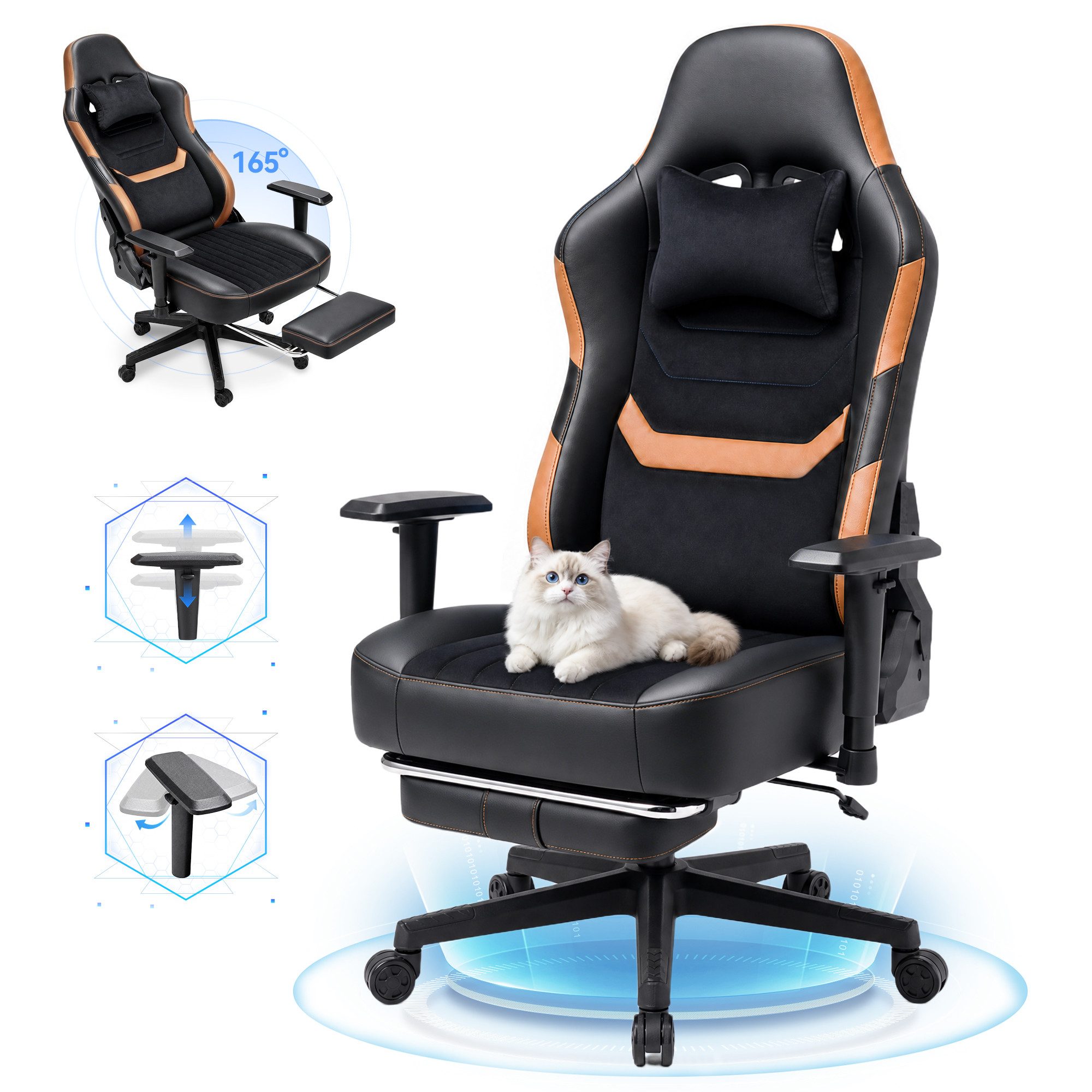 HOMALL Gaming-Stuhl Gaming Stuhl 165° Neigung,breiter Sitzpolster,kratzfester Samt