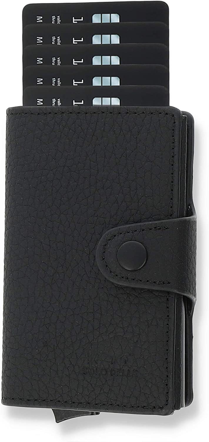 Solo Pelle Mini Geldbörse Slim Wallet Mondo ohne Münzfach [bis zu 13 Karten] [RFID-Schutz], echt Leder, Made in Europe, mit RFID Schutz Schwarz