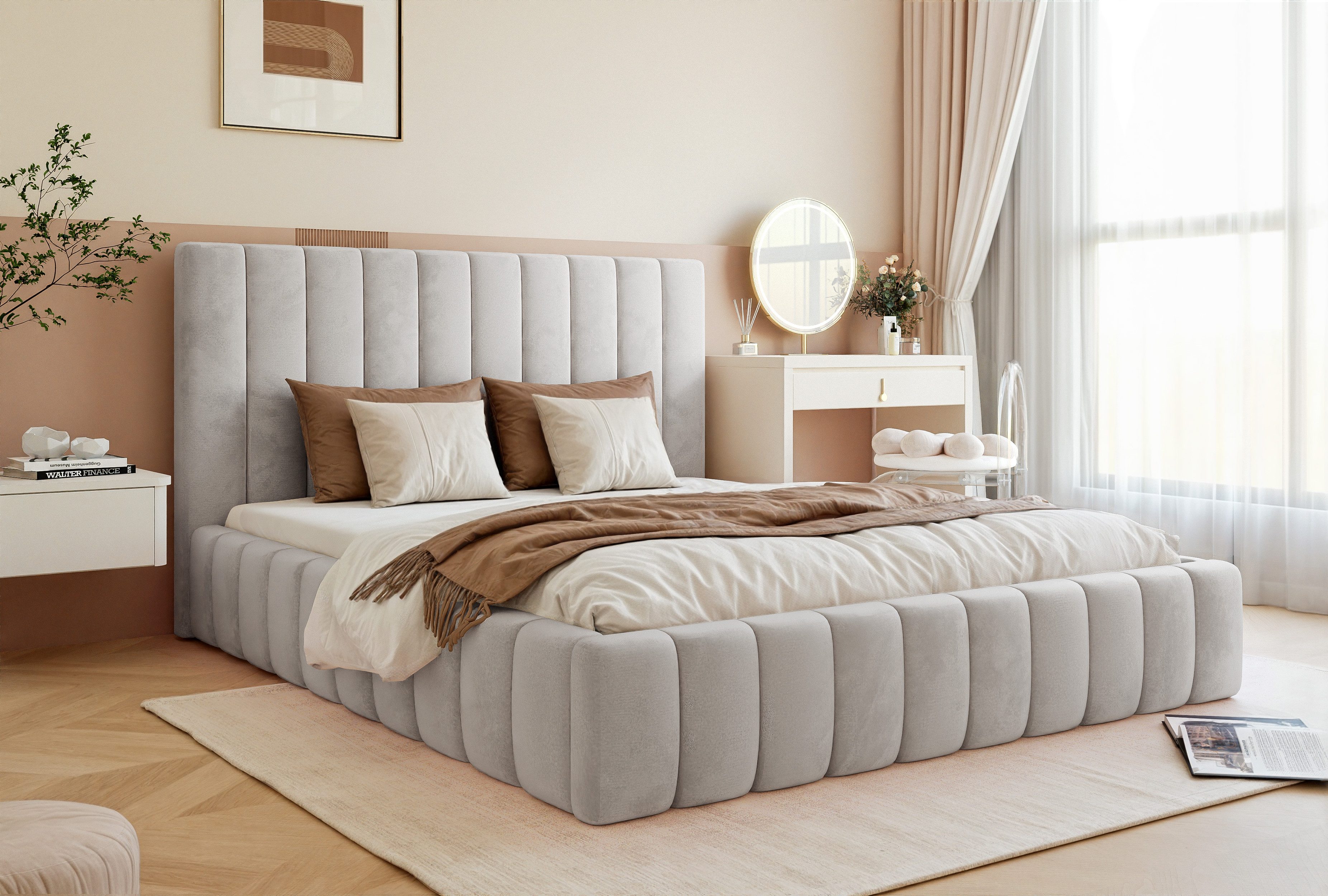 Goldstoff Polsterbett Luxuriöses Schlafzimmerbett mit elegantem günstig online kaufen