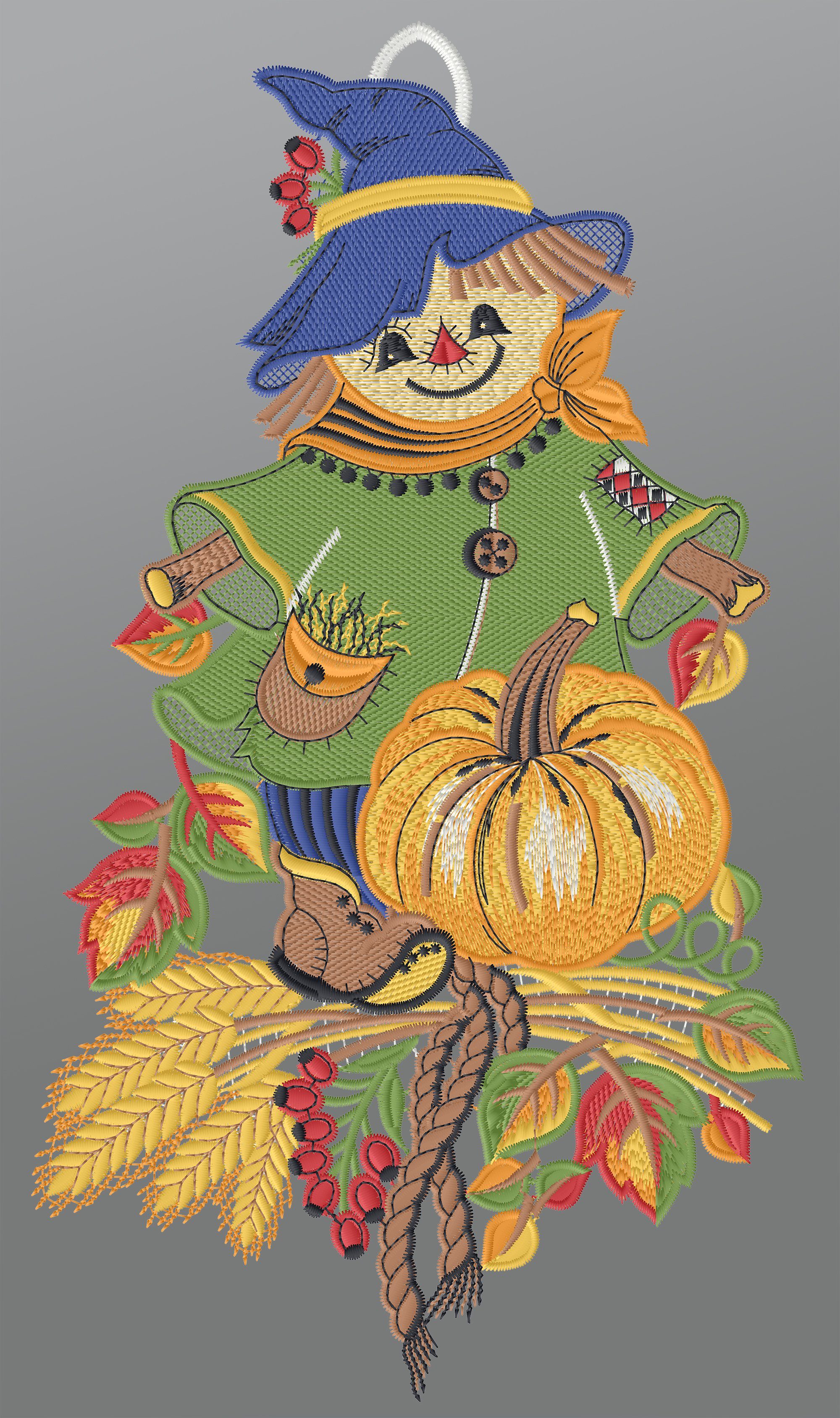 Plauener Spitze® Fensterbild Herbstliche Vogelscheuche, HxB 36x20cm