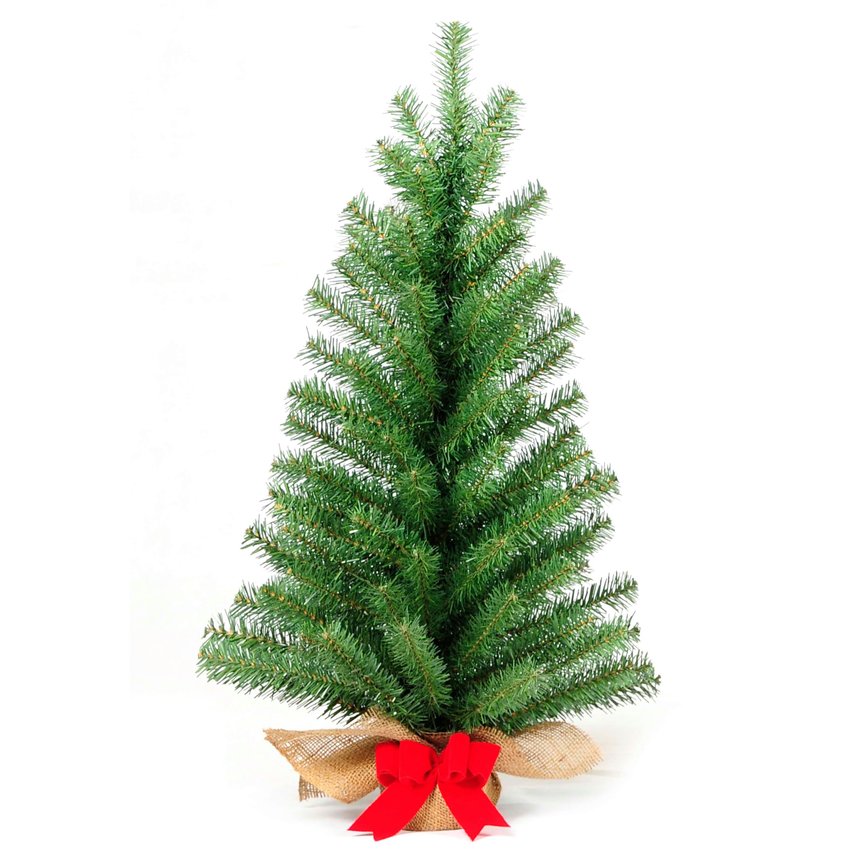 artplants Künstlicher Weihnachtsbaum Kunst Tannenbaum Athen, Jutesack, rote Schleife, 60 cm, Ø 22 cm
