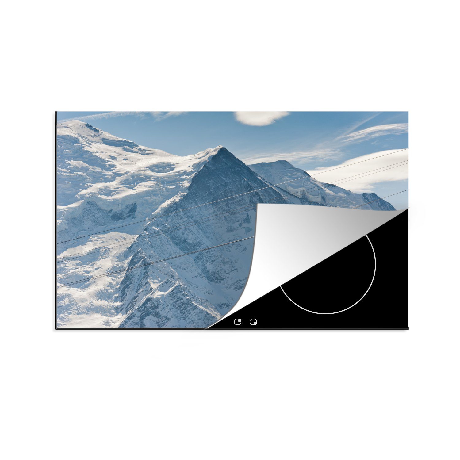 MuchoWow Herdblende-/Abdeckplatte Seilbahn durch die Mont-Blanc-Landschaft, Vinyl, (1 tlg), 81x52 cm, Induktionskochfeld Schutz für die küche, Ceranfeldabdeckung