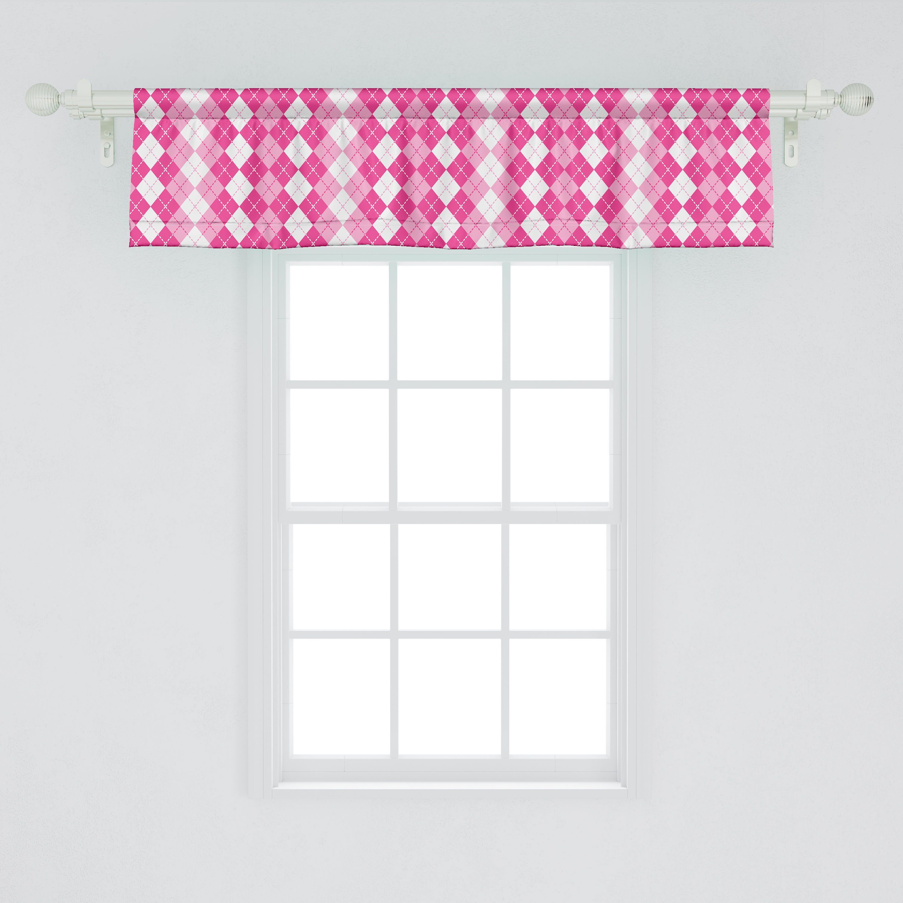 Scheibengardine Vorhang Volant für Küche mit Argyle Dekor Microfaser, Weiß Stangentasche, Schlafzimmer Abakuhaus, traditionelle und Pink