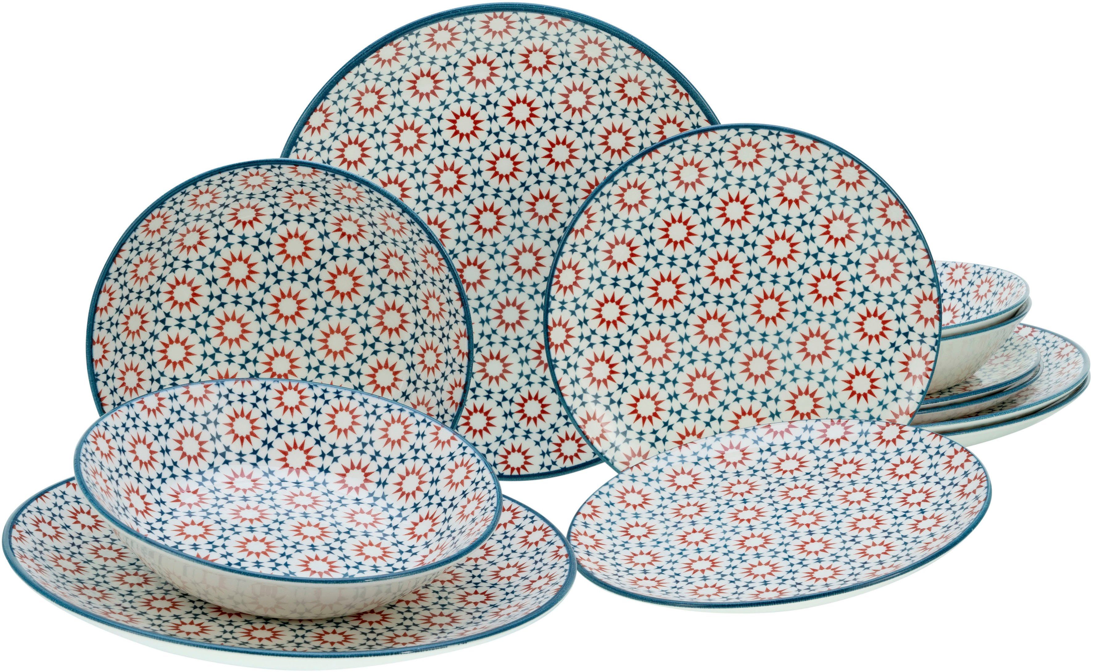 CreaTable Teller-Set Stella (12-tlg), orientalisches Porzellan, Personen, Fliesenmotiv 4