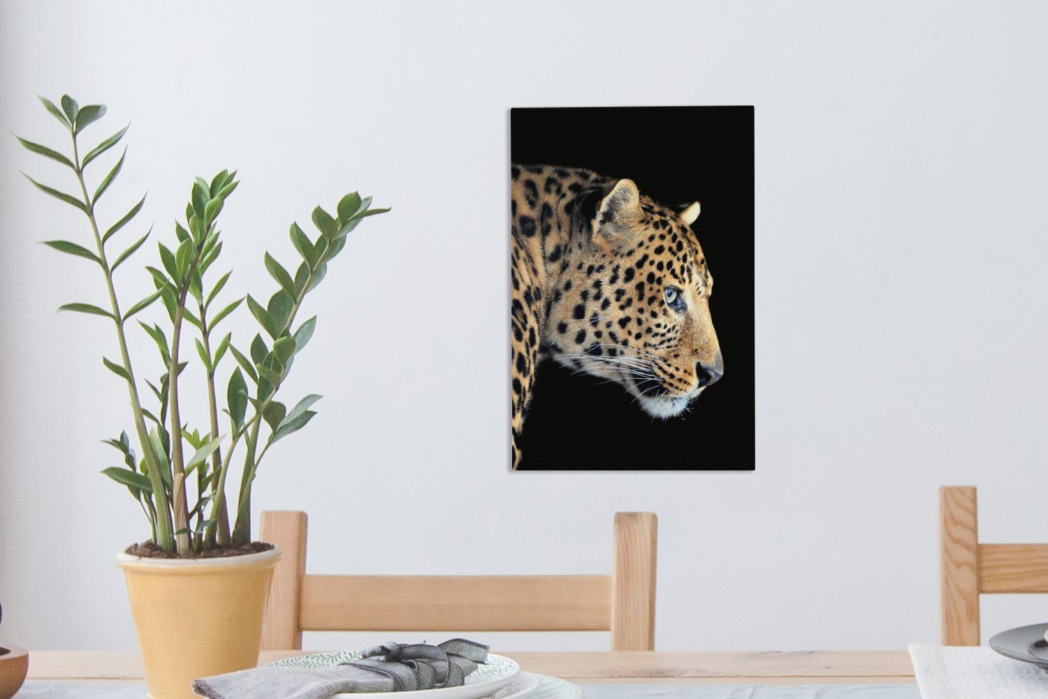 Leinwandbild Leinwandbild Gemälde, cm 20x30 St), inkl. - bespannt fertig (1 Schwarz Leopard OneMillionCanvasses® - Zackenaufhänger, Pelz,