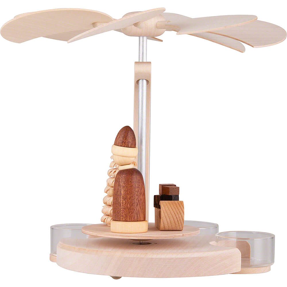 Seiffener Volkskunst Weihnachtspyramide 1-stöckige Pyramide Weihnachtsmann mit Schlitten natur (18cm) von Seif