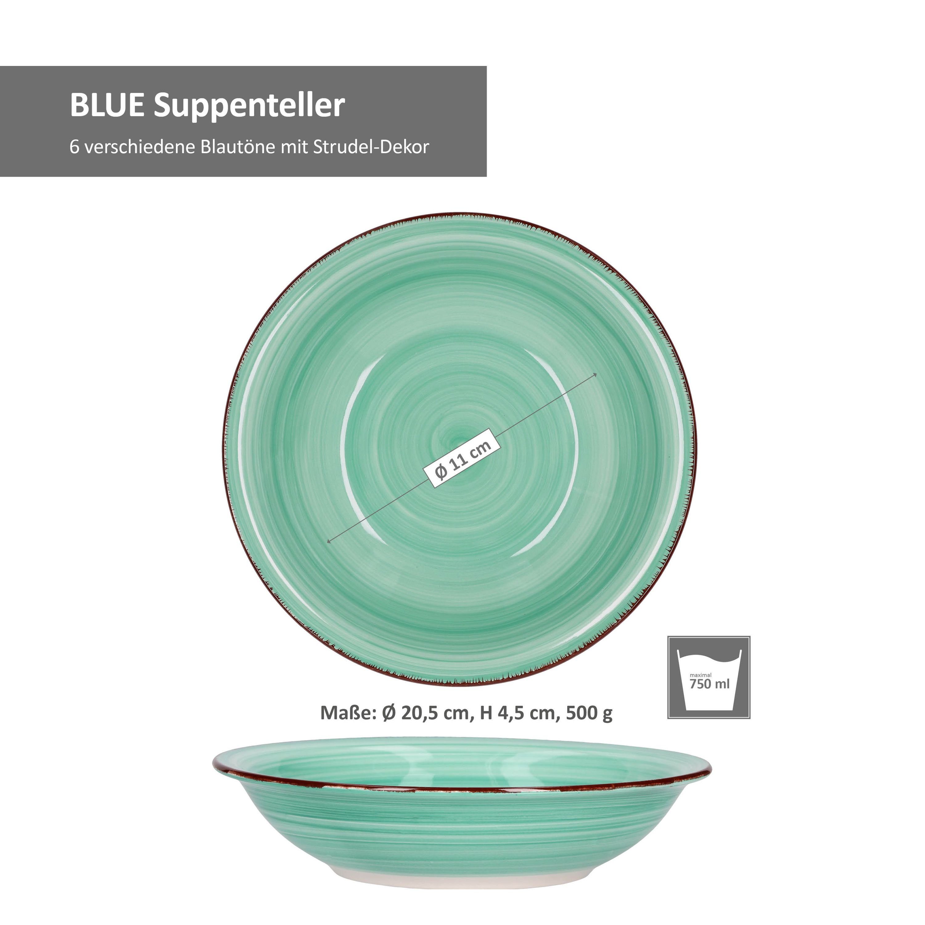 MamboCat Suppenteller 6er Set Essteller tief Blue 21,5cm